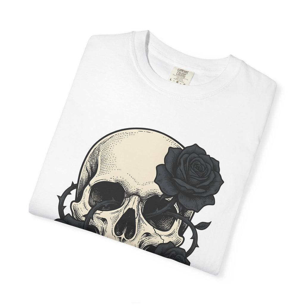 Skull Blossoms Shirt Gothic Greenery Gift Women Hand Drawn Tee Sugar Skull T-Shirt Goth Fan Illustrated Graphic Tshirt Line Art Floral