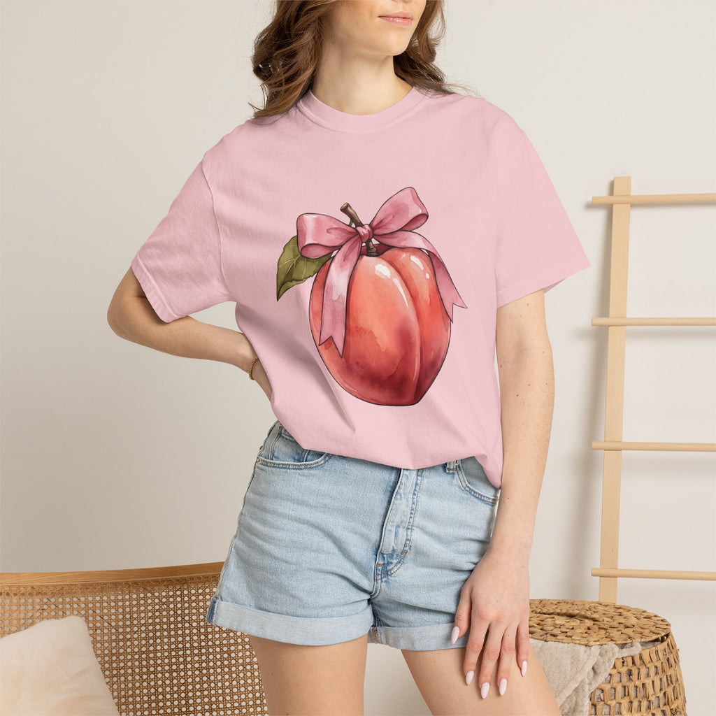 Peach Bow Shirt Cute Harvest Gift Women Ink Tee Bow T-Shirt Kawaii Fan Tattoo Tshirt Autumn Graphic Pencil Foliage Tshirt