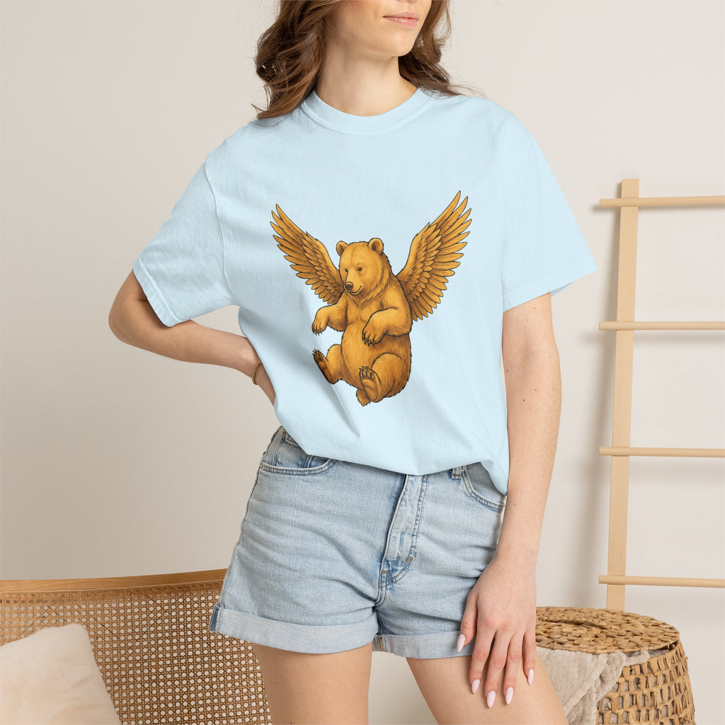 Angel Bear Shirt Animals Mythical Gift Women Line Art Tee Teddy Bear T-Shirt Creature Fan Fantasy Tshirt Mythical Graphic Rustic Quill