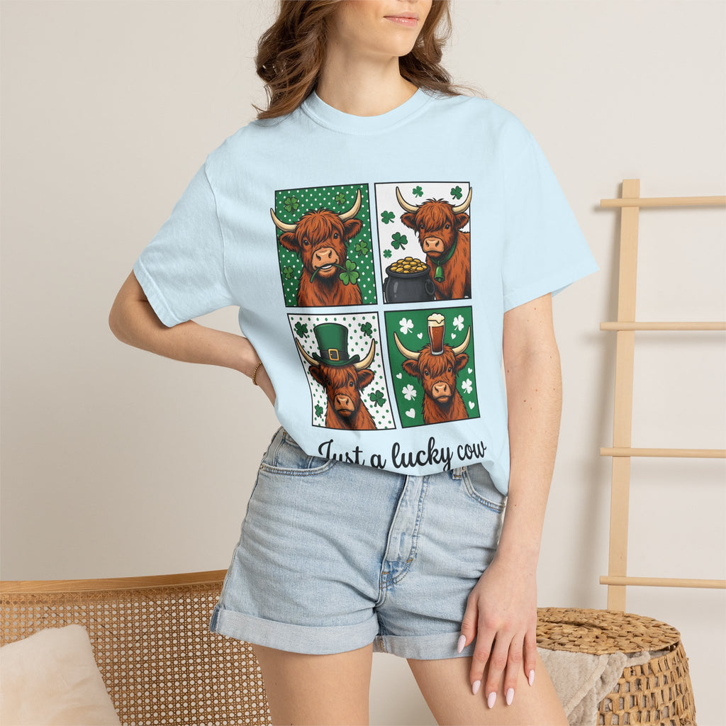 Highland Cow Shirt St Patrick's Day Animal Gift Women Cartoon Tee Cow T-Shirt St Patricks Fan Toon Tshirt Creature Graphic Vintage Shamrock