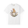 Bunny Kettle Shirt Animals & Flowers Rustic Gift Women Flower Tee Tea Kettle T-Shirt Floral Fan Botanical Tshirt Country Graphic Hand Drawn