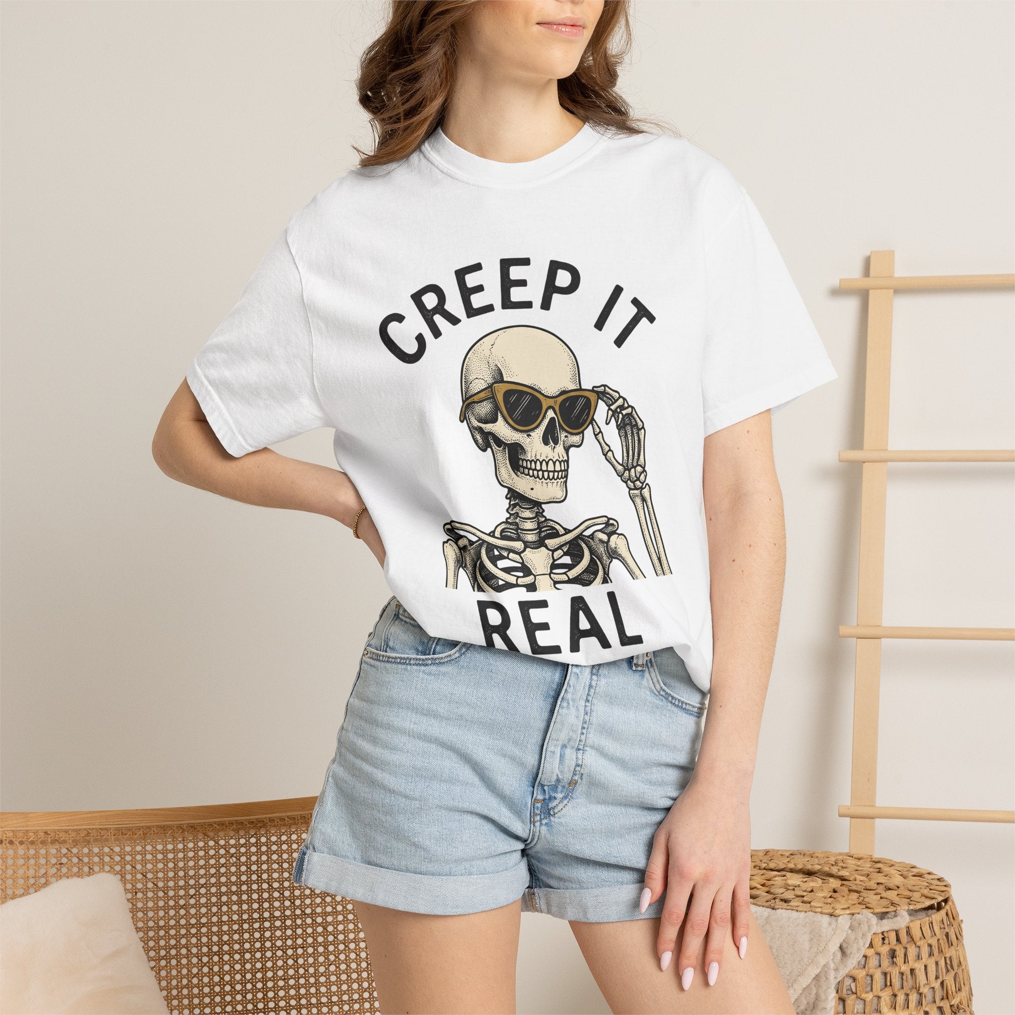 Skeleton Sunglasses Shirt Halloween Gothic Gift Women Vintage Tee Skull T-Shirt Horror Fan Retro Tshirt Dark Graphic Hand Drawn Sunglasses