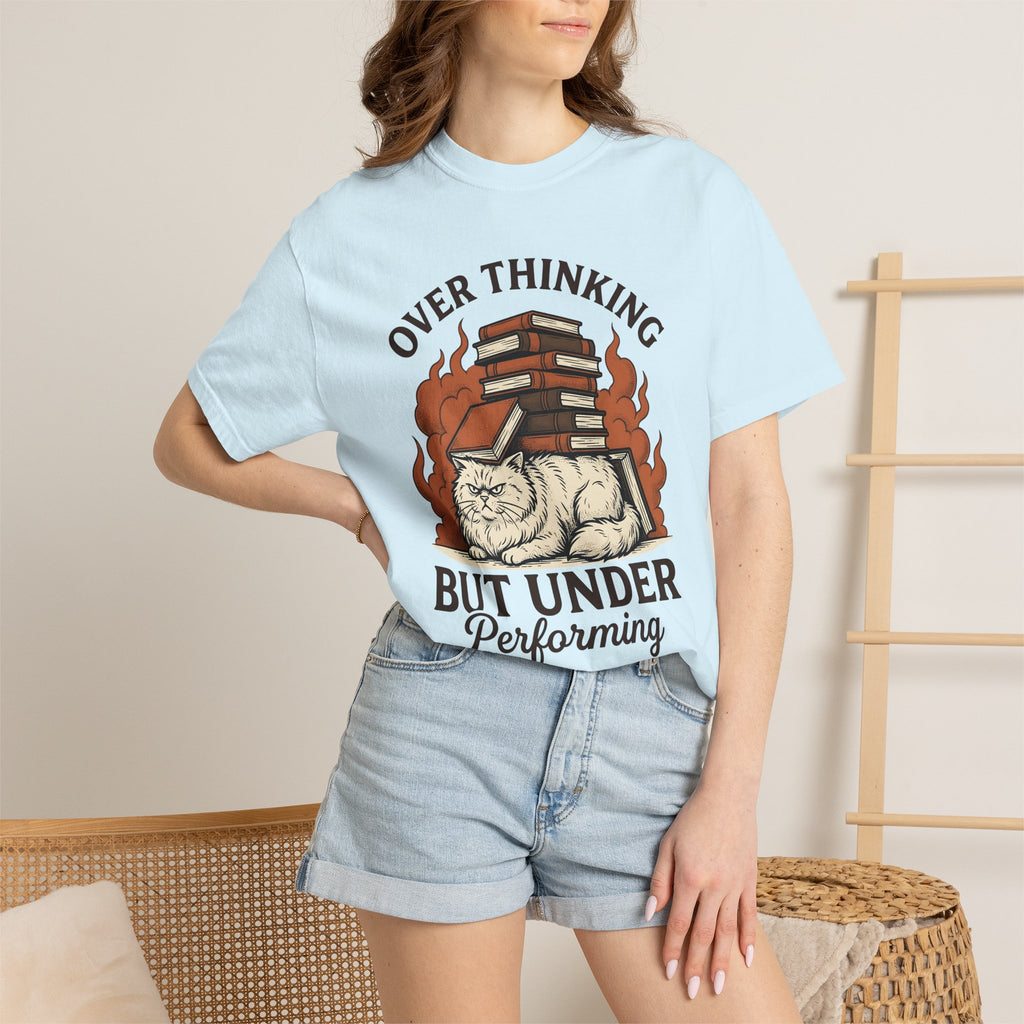 Grumpy Cat Shirt Cat Bookworm Gift Women Vintage Tee Kitty T-Shirt Feline Fan Retro Tshirt Bibliophile Graphic Hand Drawn Stacked Books