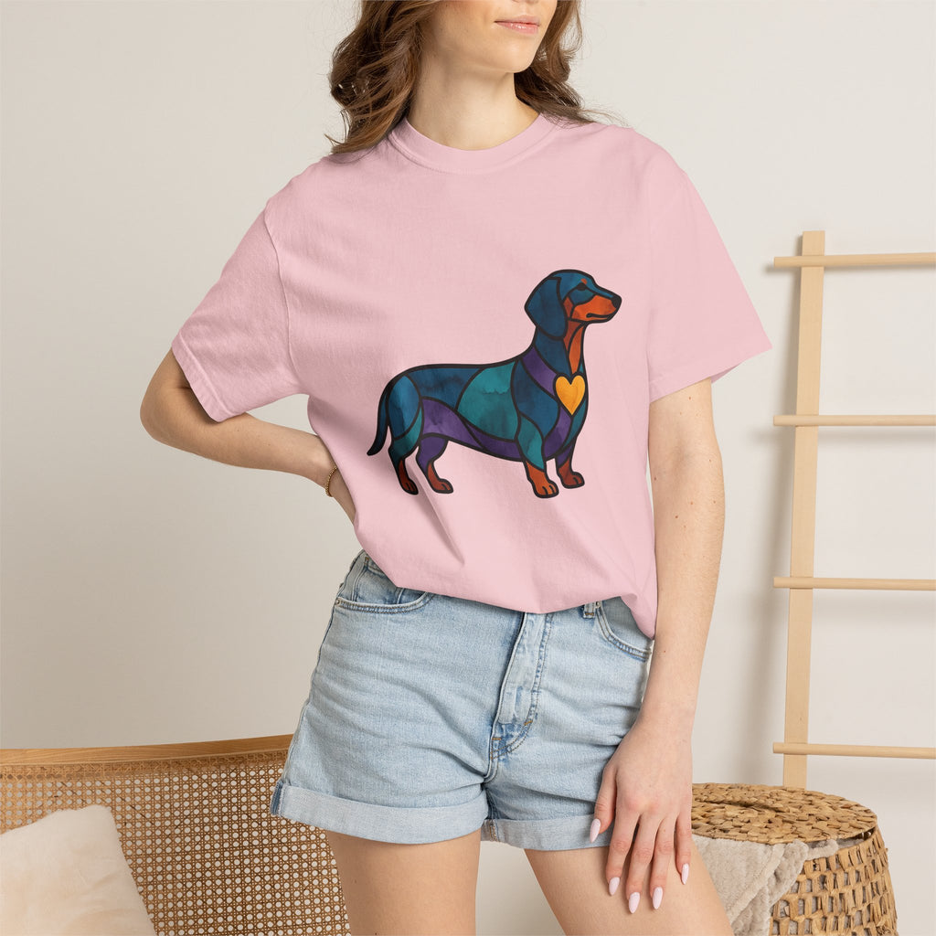 Wiener Dog Shirt Dog Creatures Gift Women Fused Glass Tee Dachshund T-Shirt Dog Fan Mosaic Tshirt Beast Graphic Brushwork Heart Shape Tshirt