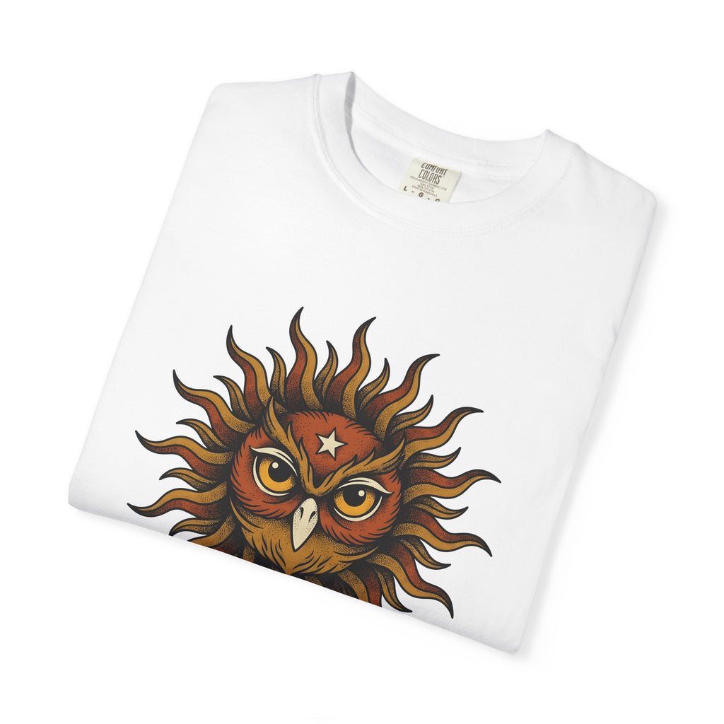 Owl Sun Shirt Owl Bohemian Gift Women Line Art Tee Hoot T-Shirt Owl Fan Minimalist Tshirt Hippie Graphic Hand Drawn Star Tshirt