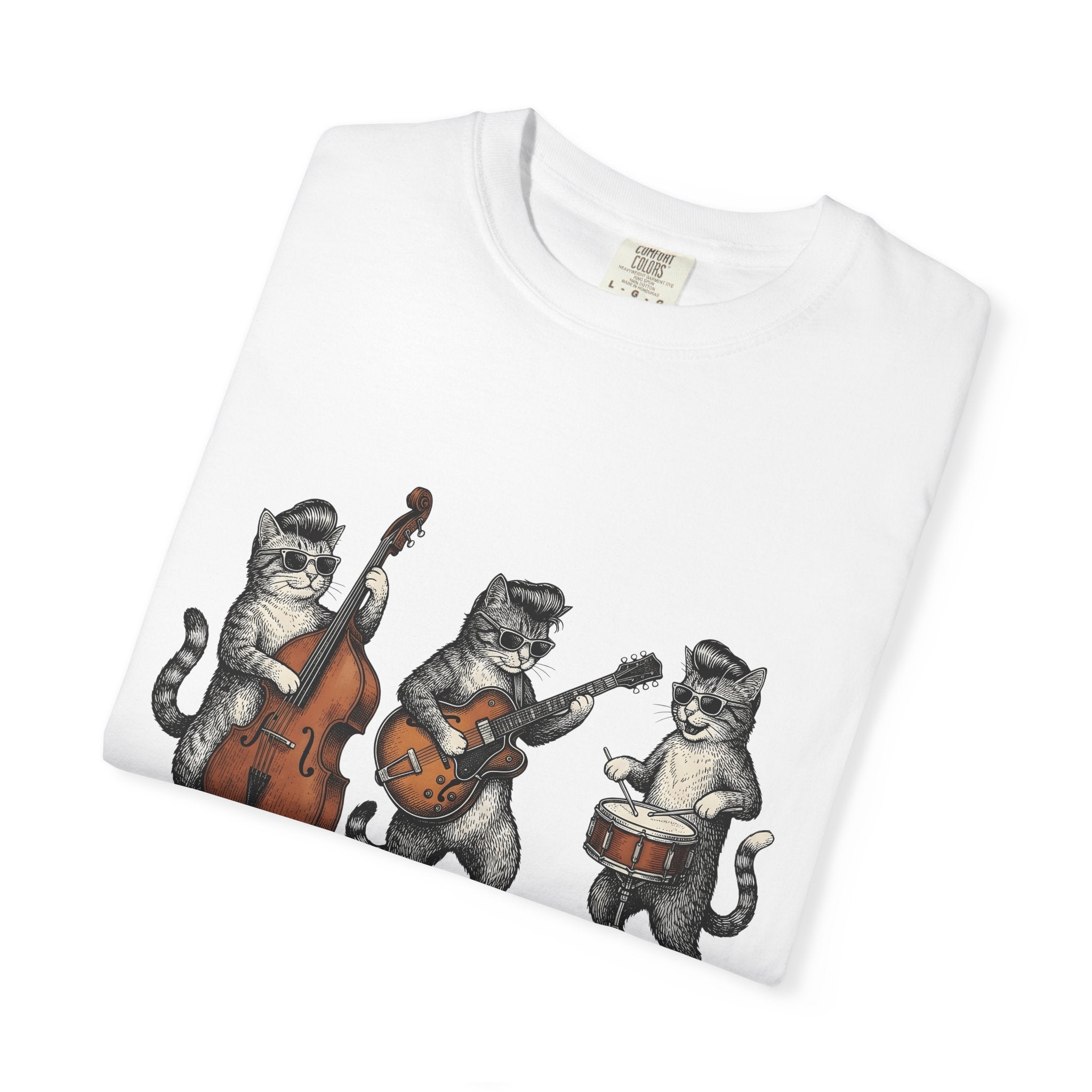 Kitty Group Shirt Cat Sound Gift Women Distressed Tee Cat T-Shirt Cat Fan Vintage Tshirt Audio Graphic Doodle Spectacles Tshirt
