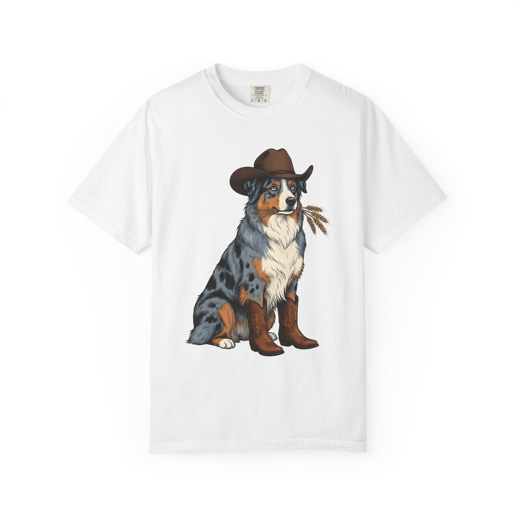 Shepherd Dog Shirt Dog Rodeo Gift Women Old School Tee Sheepdog T-Shirt Dog Fan Vintage Tshirt Rodeo Graphic Line Art Cowgirl Hat Tshirt