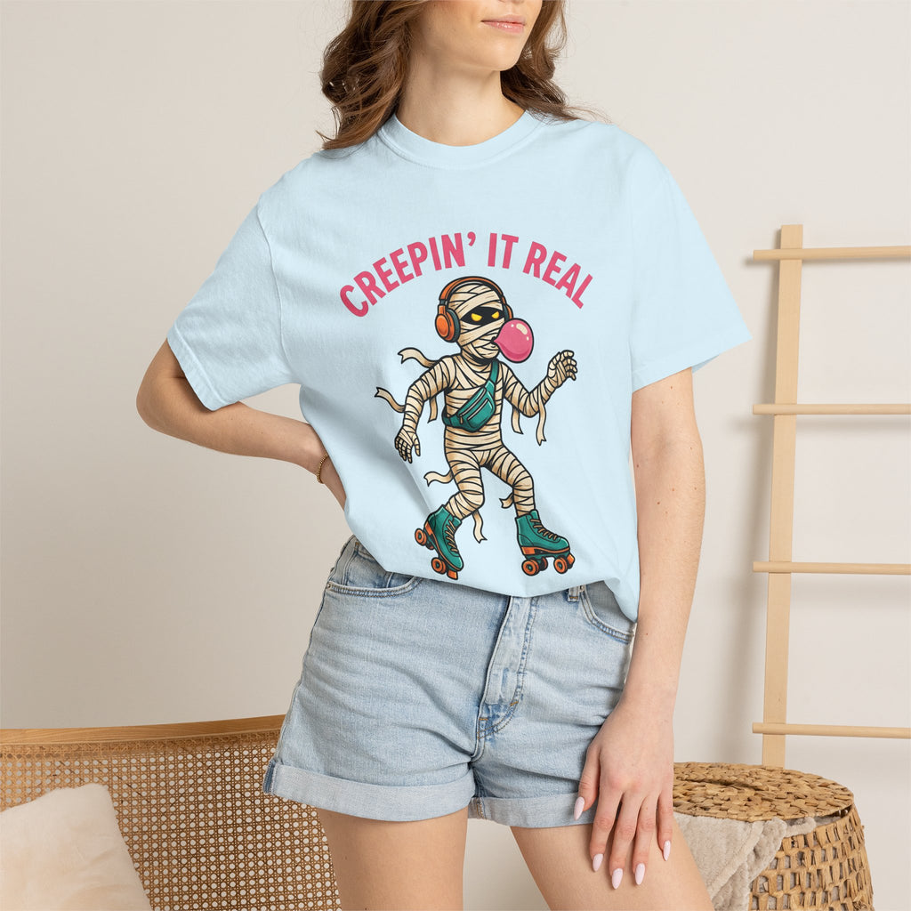 Wrapped Skater Shirt Halloween Joke Gift Women Comic Tee Skater T-Shirt Horror Fan Comic Book Tshirt Pun Graphic Vintage Earbuds Tshirt