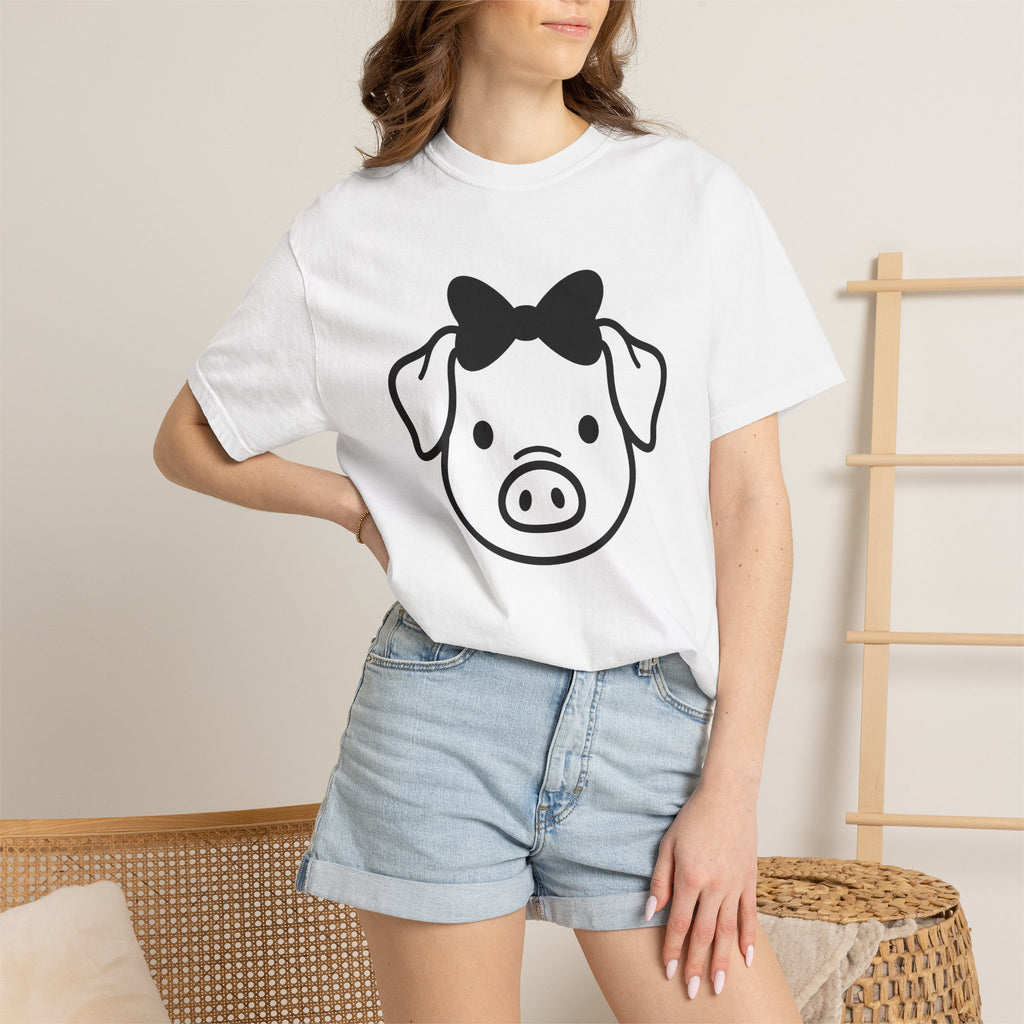 Pig Head Shirt Easter Wildlife Gift Women Cute Tee Swine T-Shirt Easter Fan Hog Tshirt Animal Graphic Simple Ribbon Tshirt