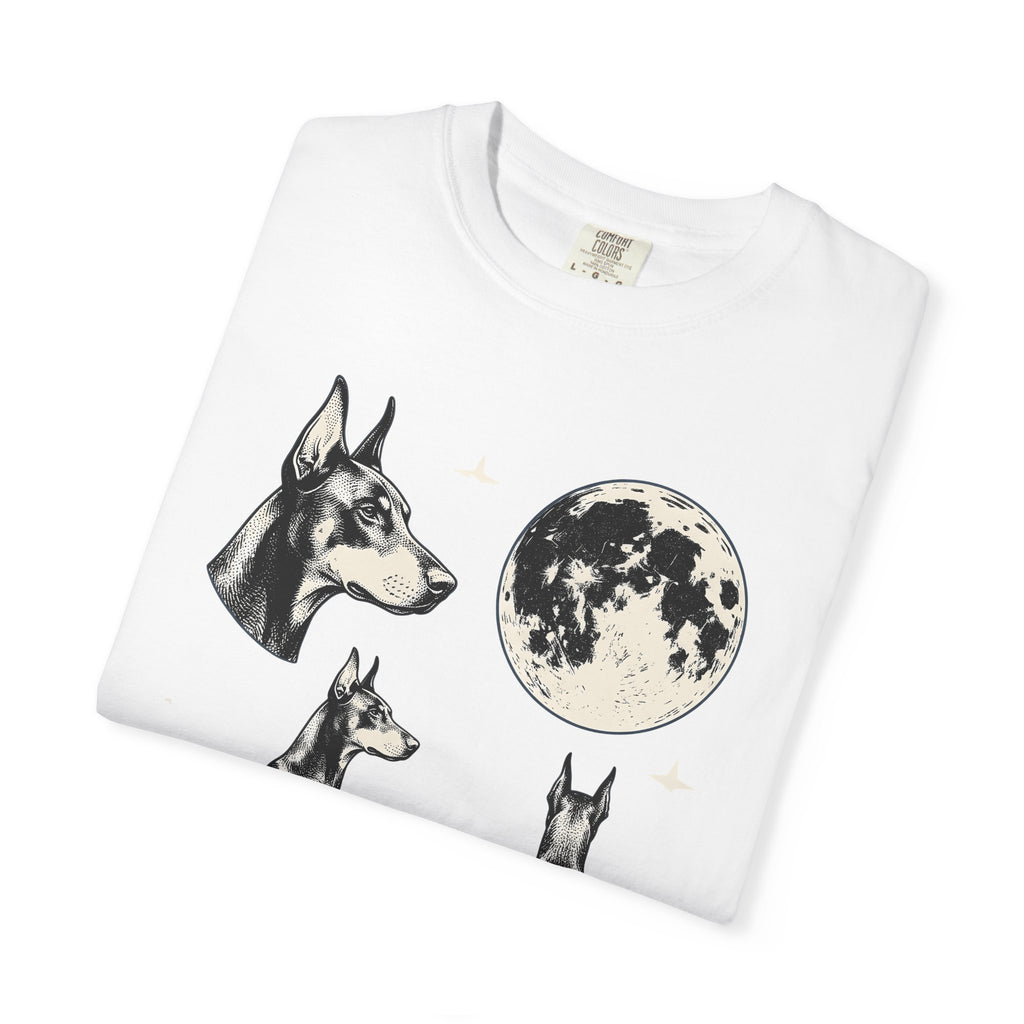 Doberman Canine Shirt Dog Zodiac Gift Women Classic Tee Dobermann T-Shirt Dog Fan Vintage Tshirt Astrology Graphic Doodle Full Moon Tshirt