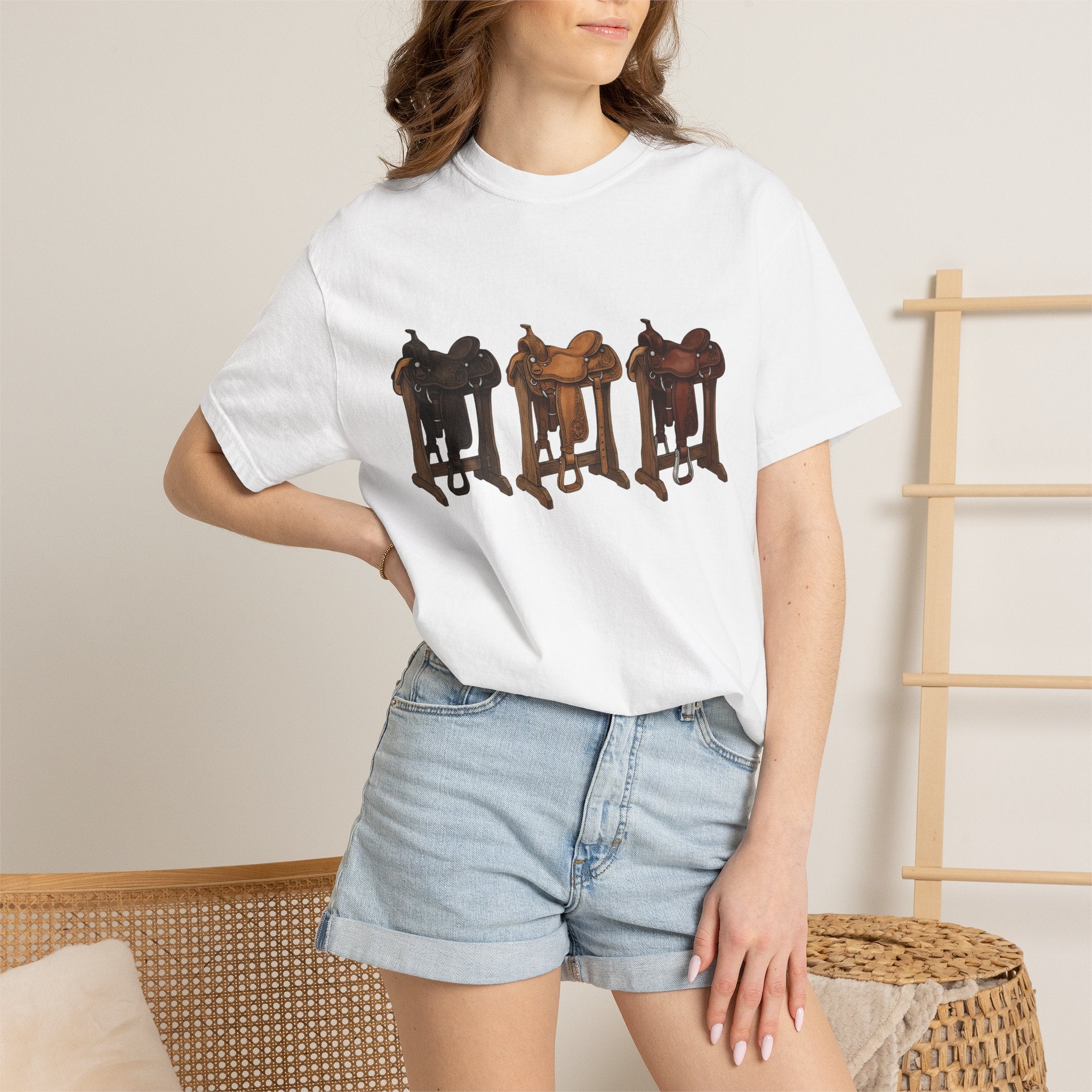 Rodeo Saddles Shirt Cowgirl Ranch Gift Women Line Art Tee Saddle T-Shirt Cowboy Fan Western Tshirt Farmhouse Graphic Illustrated Leather