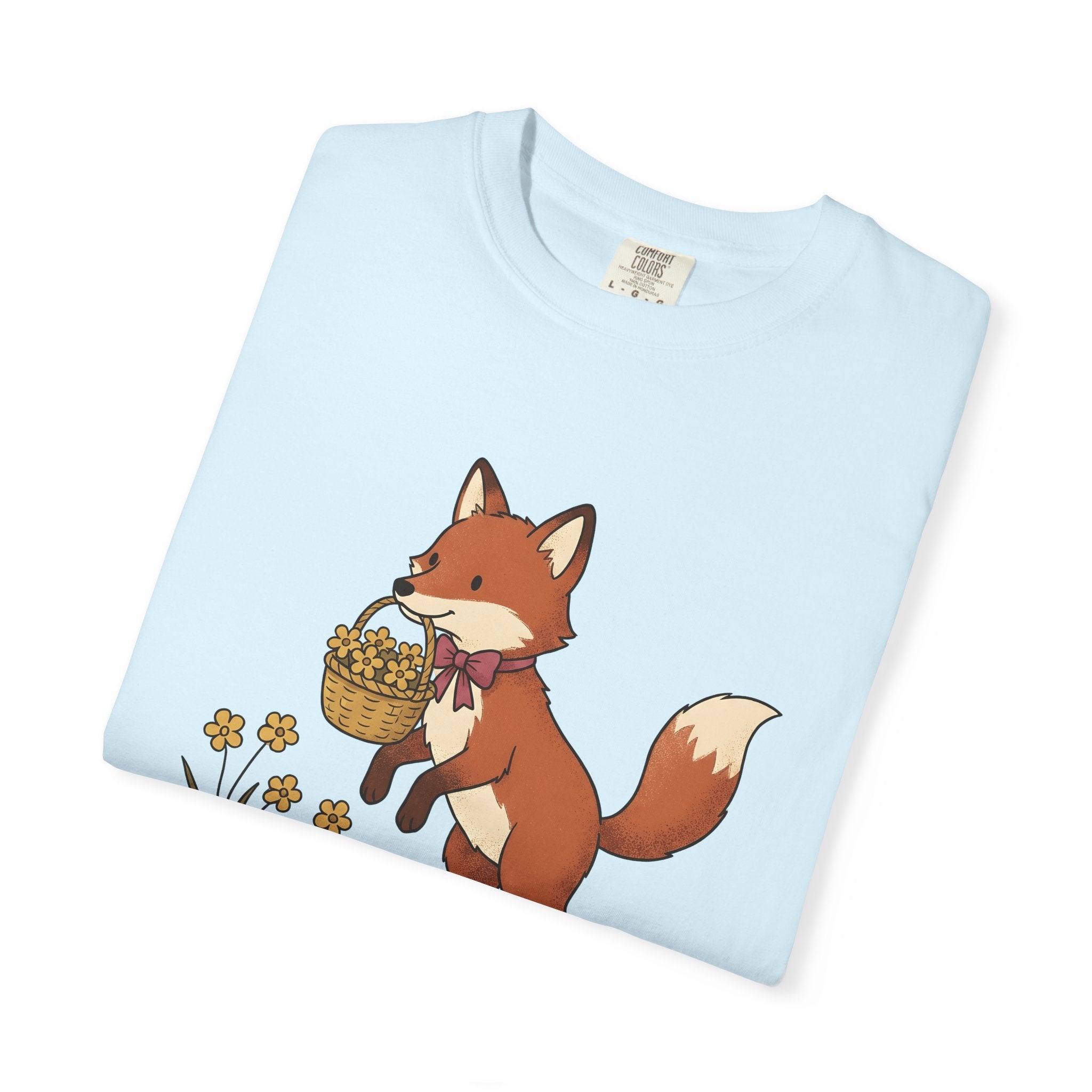 Fox Basket Shirt Easter Animal Gift Women Cute Tee Wickerwork T-Shirt Easter Fan Kawaii Tshirt Wildlife Graphic Hand Drawn Flowers Tshirt