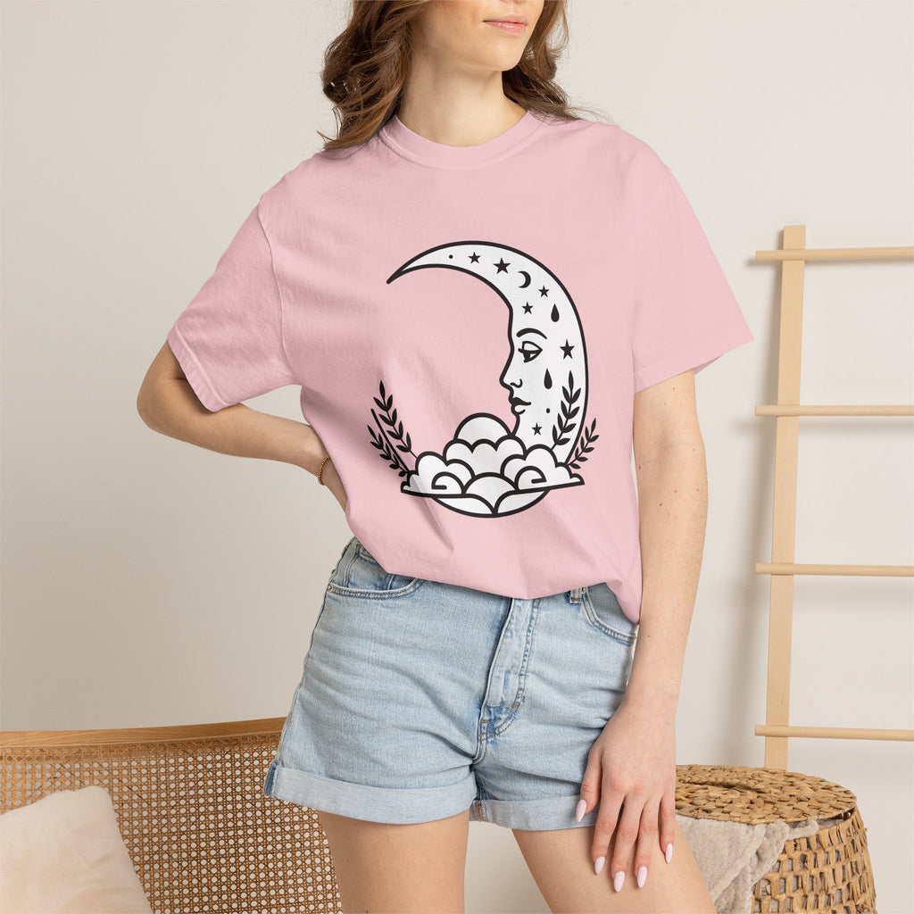 Lunar Face Shirt Boho Chic Space Gift Women Doodle Tee Moon T-Shirt Bohemian Fan Hand Drawn Tshirt Galaxy Graphic Modern Twinkling Stars