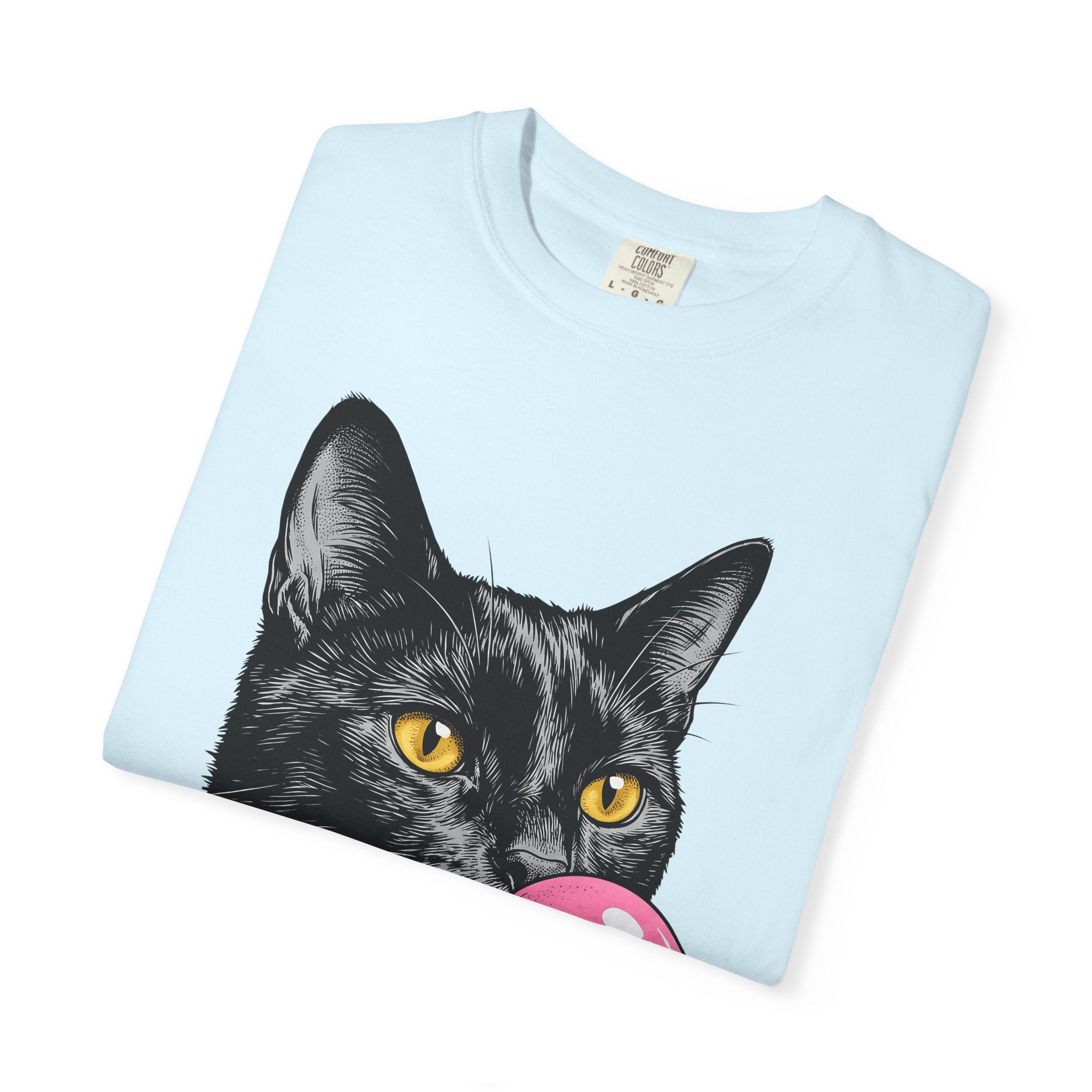Dark Cat Shirt Cat Funny Gift Women Pop Art Tee Black Cat T-Shirt Feline Fan Cat Graphic Retro Illustration Classic Gum Bubble Tshirt