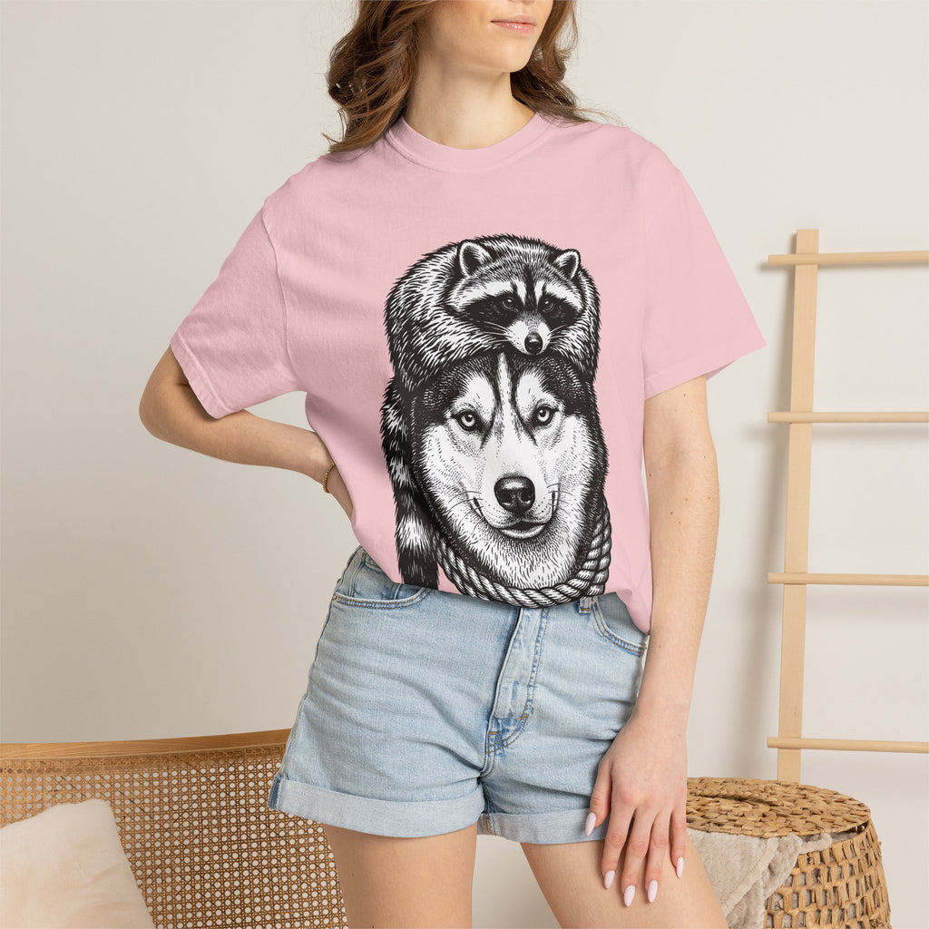 Husky Raccoon Shirt Dog Animals Gift Women Sketch Tee Raccoon Dog T-Shirt Dog Fan Wildlife Graphic Tshirt Retro Knot Tshirt