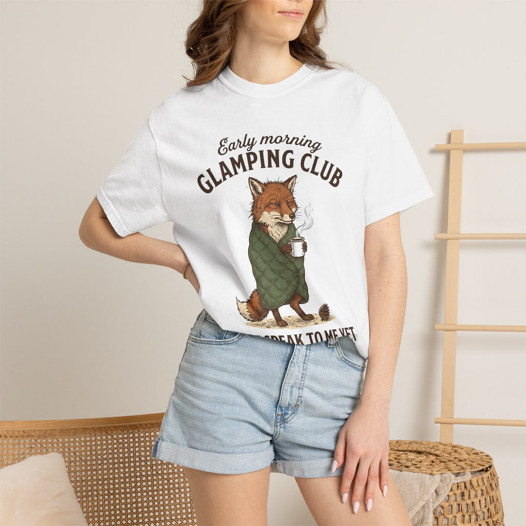 Fox Coffee Shirt Camping Animal Gift Women Hand Drawn Tee Coffee T-Shirt Camper Fan Illustrated Tshirt Wildlife Graphic Vintage Blanket