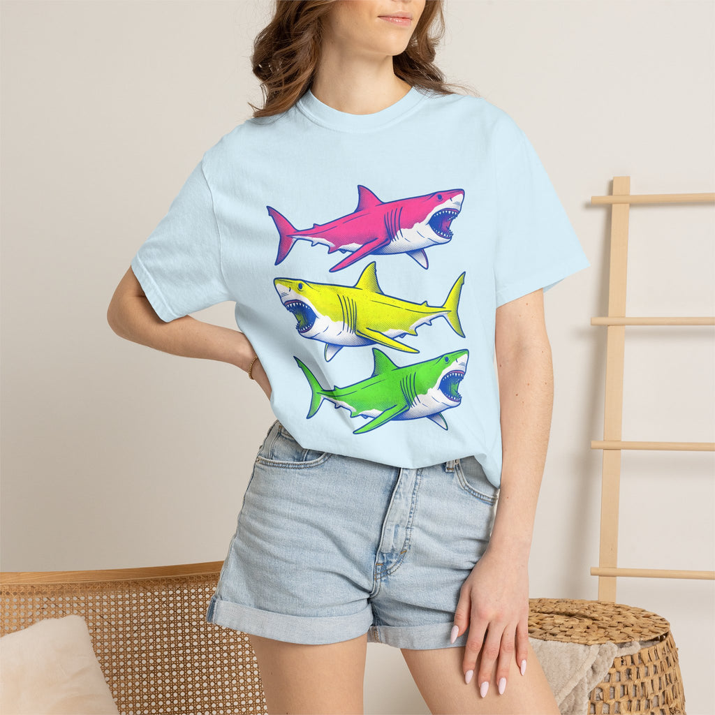 Bright Shark Shirt Ocean Sea Life Gift Women Comic Tee Shark T-Shirt Marine Fan Cartoon Tshirt Marine Graphic Vintage Glowing Creature