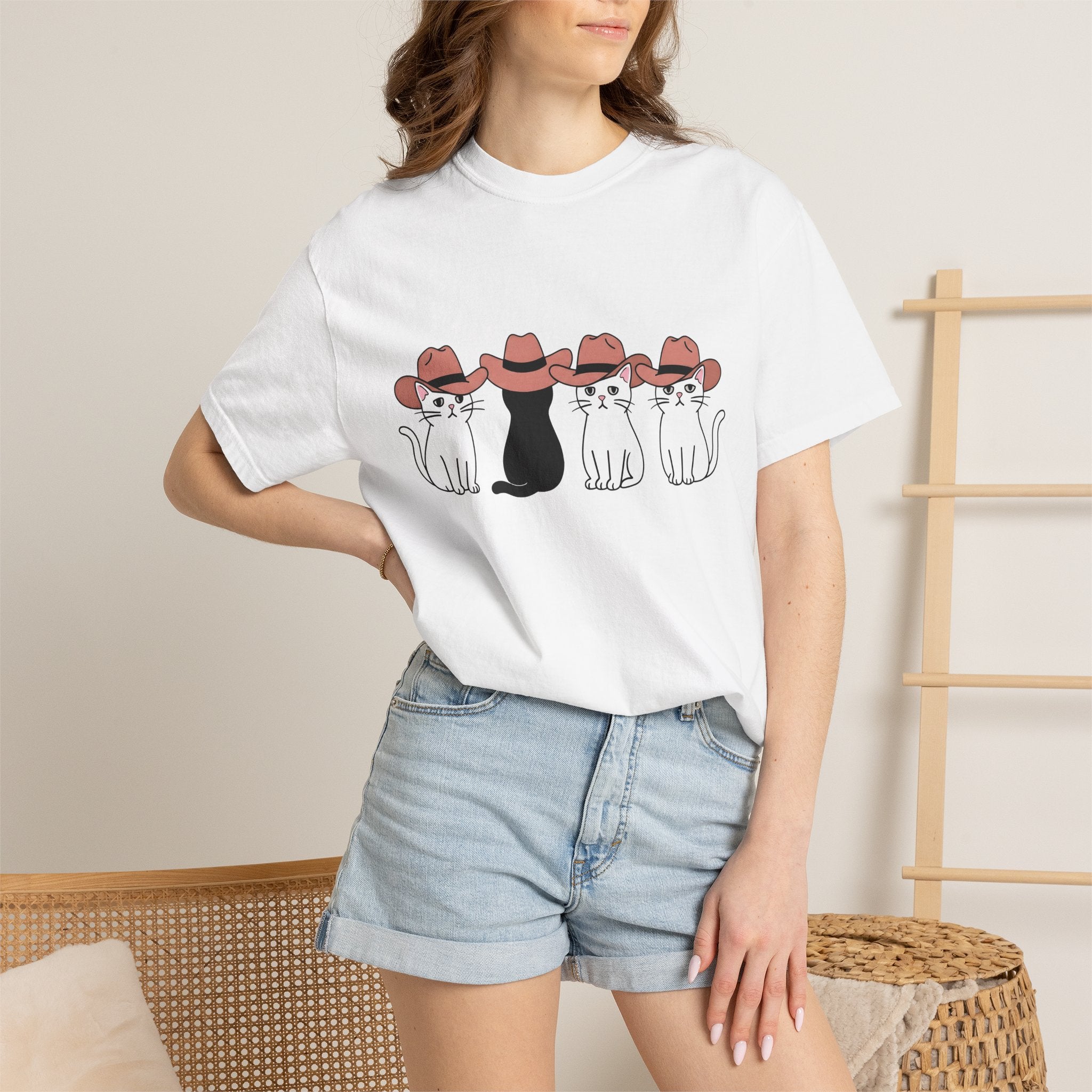 Cowboy Cats Shirt Cat Western Gift Women Cartoon Tee Kitty Cat T-Shirt Feline Fan Cartoony Tshirt Rodeo Graphic Minimalist Hat Tshirt