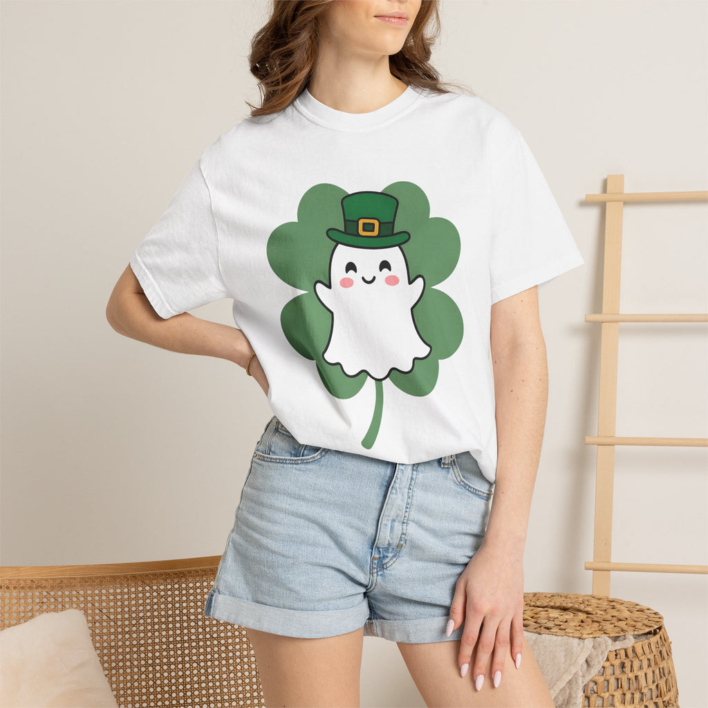 Ghost Clover Shirt St Patrick's Day Halloween Gift Women Kawaii Tee Shamrock T-Shirt Luck Fan Cute Tshirt Spooky Graphic Cartoon Leprechaun