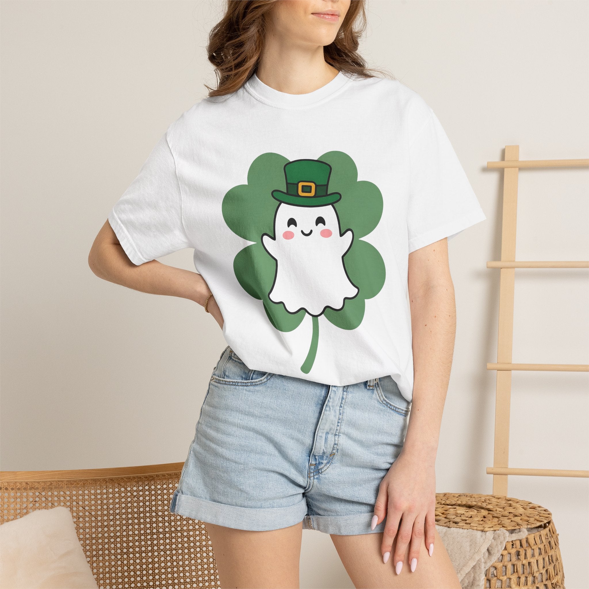 Ghost Clover Shirt St Patrick's Day Halloween Gift Women Kawaii Tee Shamrock T-Shirt Luck Fan Cute Tshirt Spooky Graphic Cartoon Leprechaun