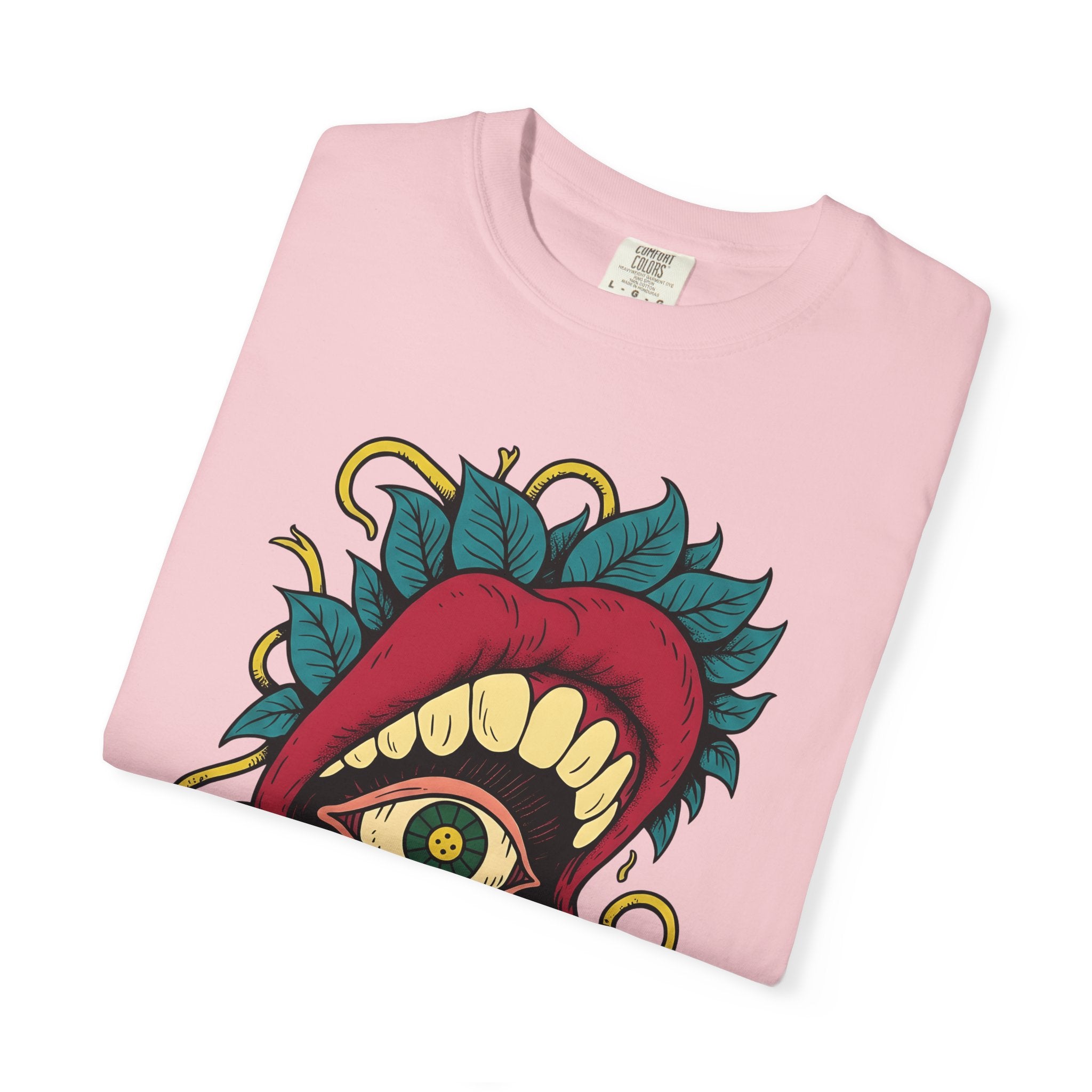 Surreal Mouth Eye Shirt Boho Chic Gothic Gift Women Tattoo Tee Lip T-Shirt Bohemian Fan Ink Tshirt Dark Graphic Psychedelic Leaves Tshirt