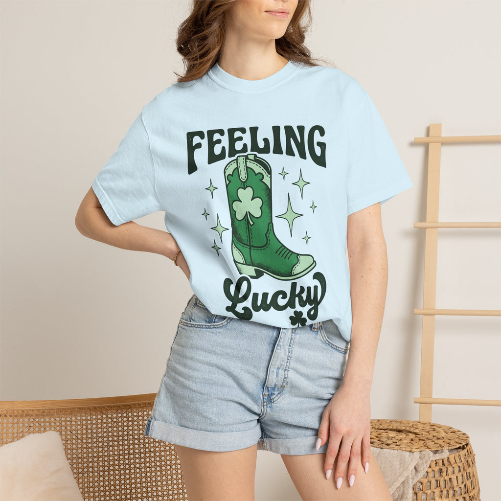 Leather Boot Shirt St. Patrick's Day Ranch Gift Women Retro Tee Boot T-Shirt Luck Fan Vintage Tshirt Farmhouse Graphic Traditional Four Leaf