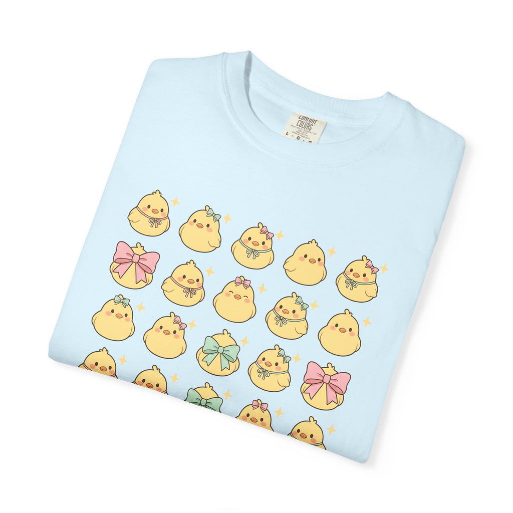 Baby Chick Drawing Shirt Easter Darling Gift Women Playful Tee Chick T-Shirt Easter Fan Cute Tshirt Sweet Graphic Illustrated Pale Bow