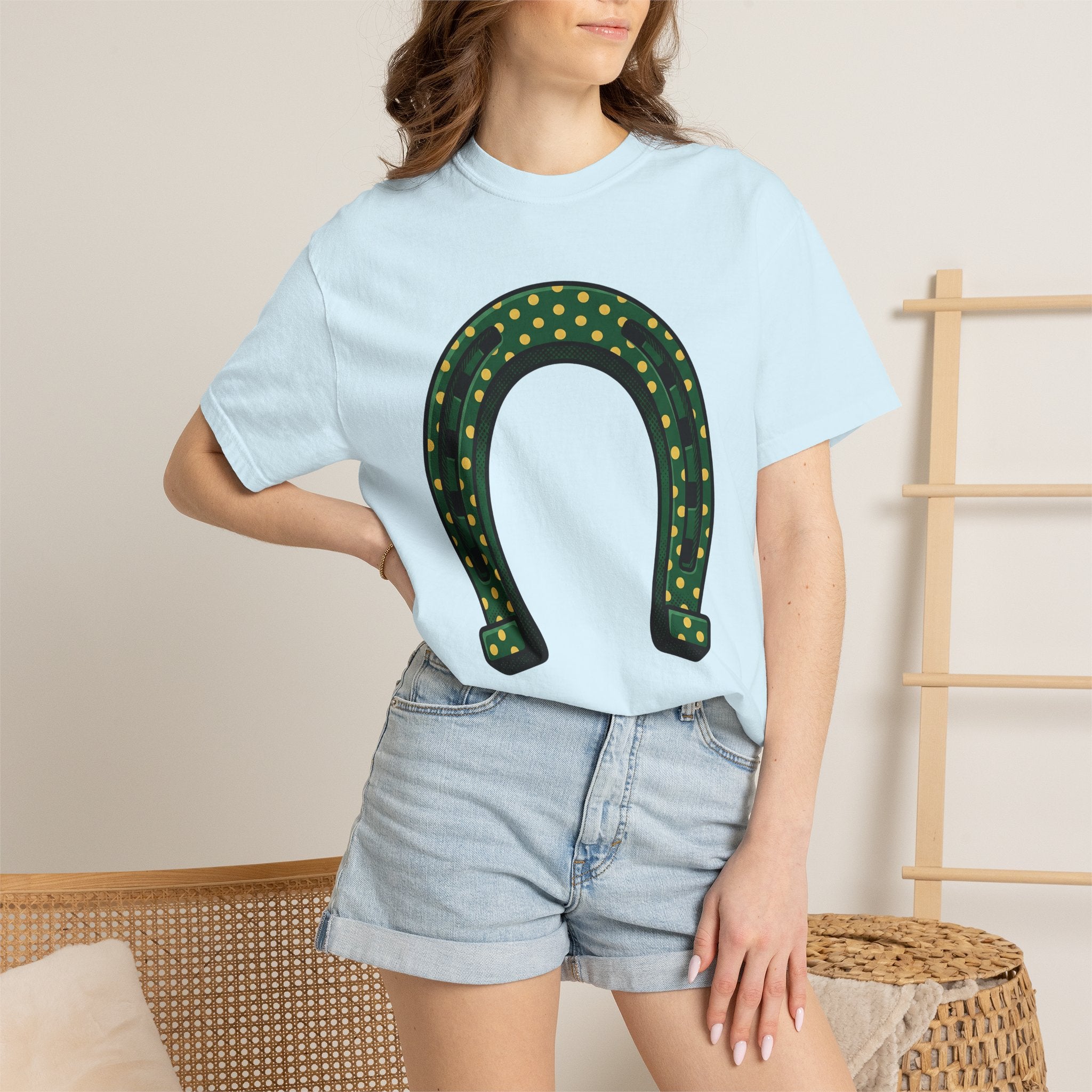 Lucky Horseshoe Shirt St Patrick's Day Amulet Gift Women Hand Drawn Tee Horseshoe T-Shirt St Patricks Fan Hand Drawn Tshirt Charm Graphic