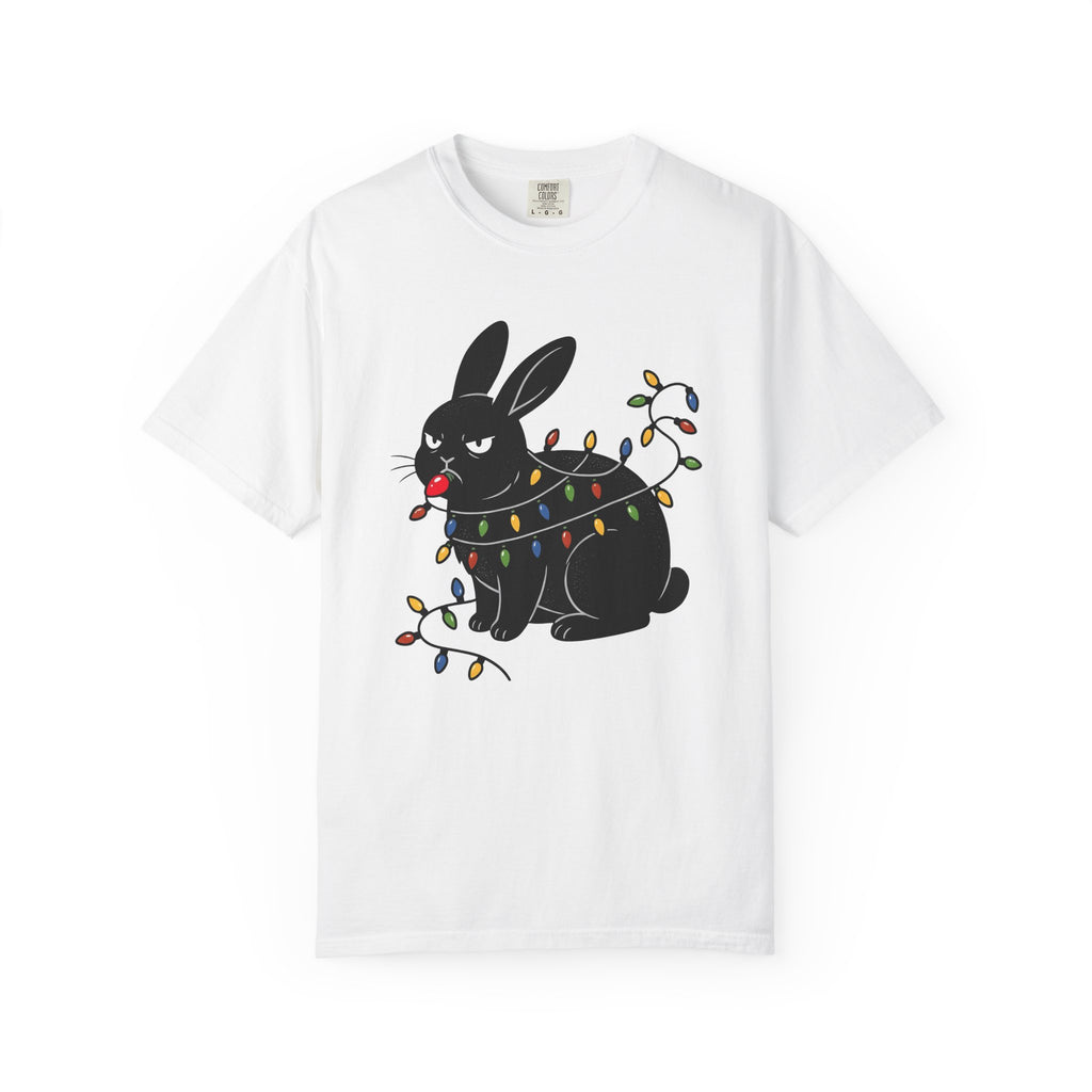 Black Rabbit Shirt Christmas Animal Gift Women Cartoon Tee Bunny T-Shirt Xmas Fan Comic Tshirt Creature Graphic Retro Christmas Lights