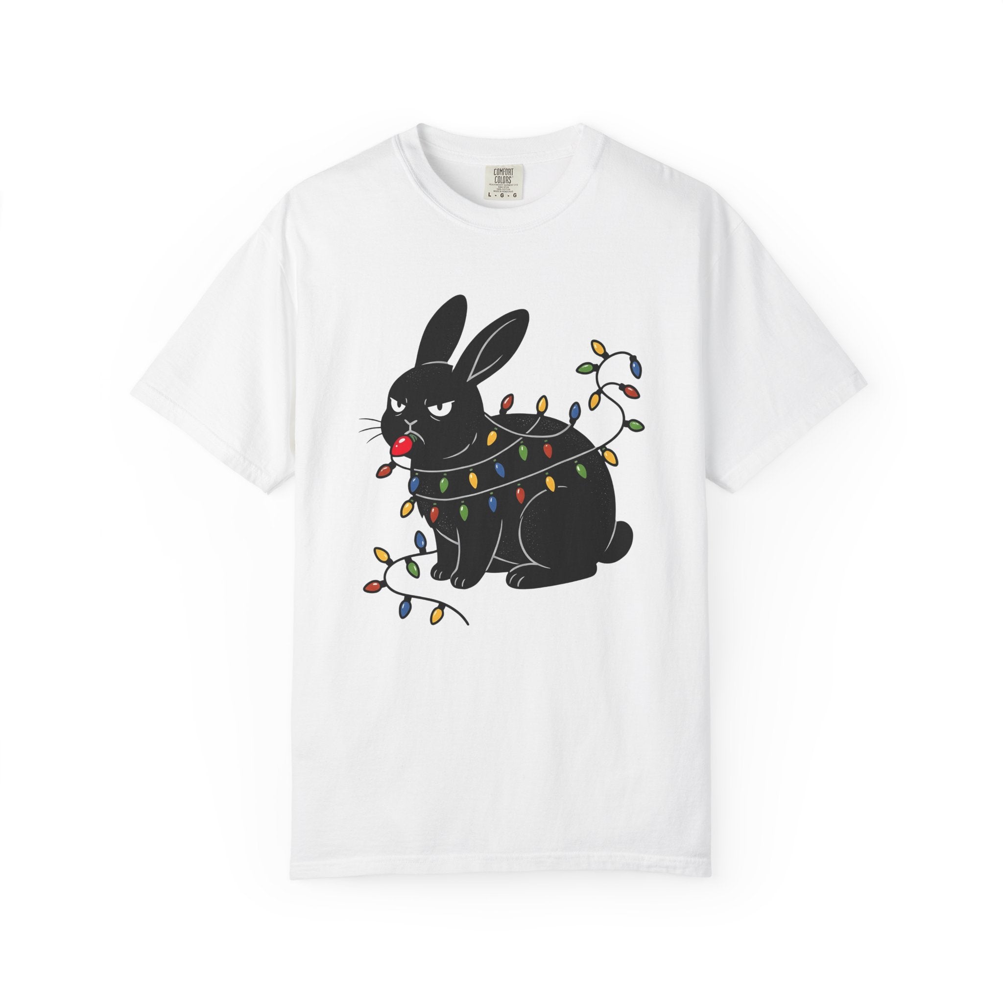 Black Rabbit Shirt Christmas Animal Gift Women Cartoon Tee Bunny T-Shirt Xmas Fan Comic Tshirt Creature Graphic Retro Christmas Lights