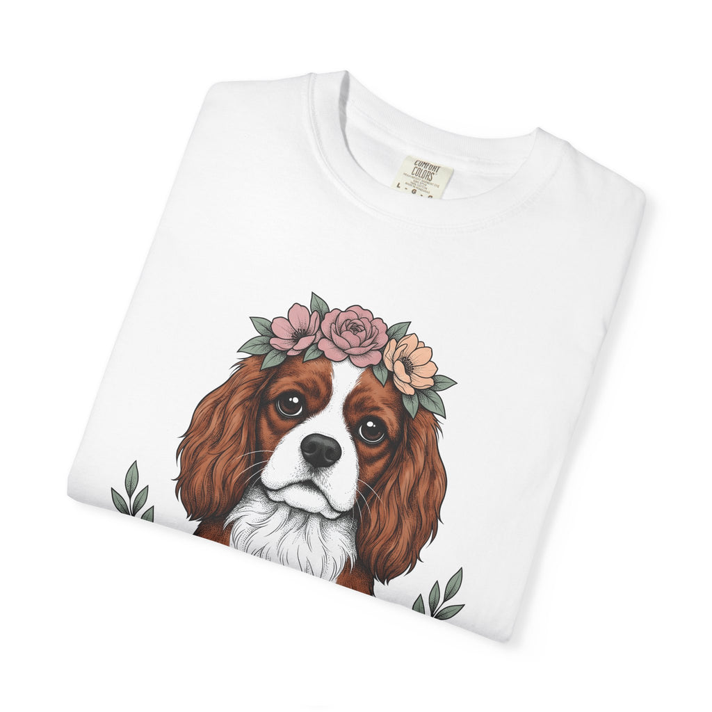 Cavalier Spaniel Dog Shirt Dog Blossoms Gift Women Flower Art Tee Spaniel T-Shirt Dog Fan Floral Tshirt Floral Graphic Sketch Flower Crown