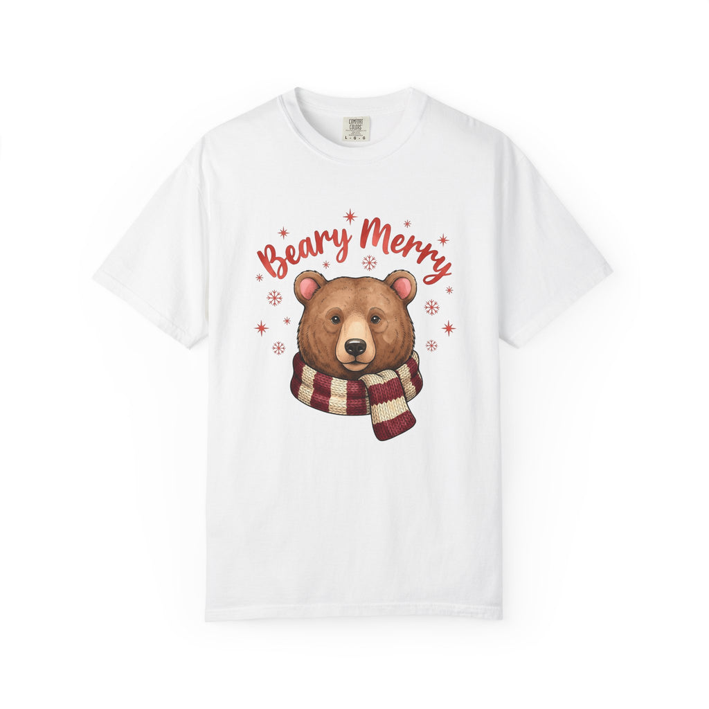 Bear Scarf Shirt Animals Holiday Gift Women Cute Tee Teddy T-Shirt Wildlife Fan Cartoon Tshirt Christmas Graphic Doodle Snowflakes Tshirt