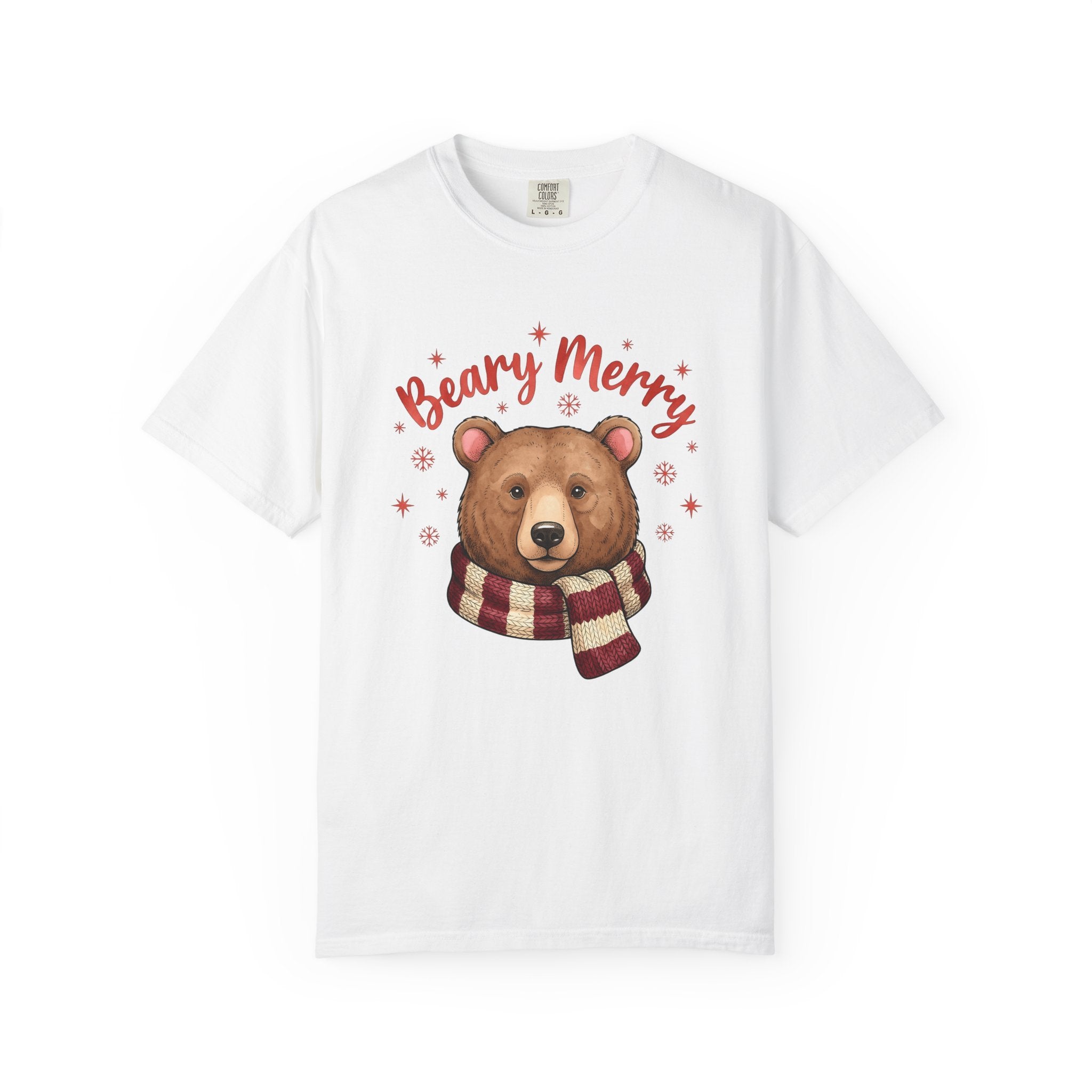 Bear Scarf Shirt Animals Holiday Gift Women Cute Tee Teddy T-Shirt Wildlife Fan Cartoon Tshirt Christmas Graphic Doodle Snowflakes Tshirt