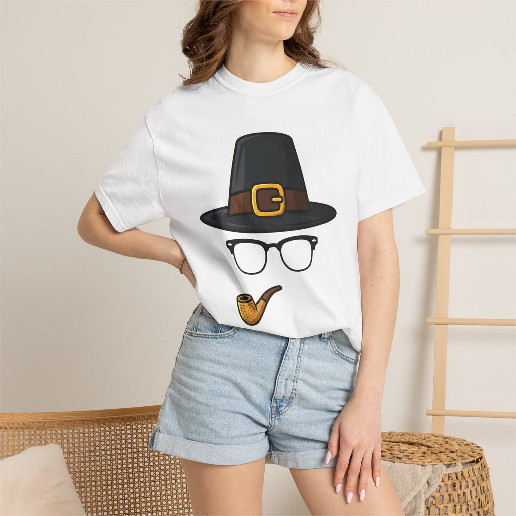 Pilgrim Hat Shirt Thanksgiving Prank Gift Women Animated Tee Pilgrim T-Shirt Turkey Fan Cartoon Tshirt Gag Graphic Basic Smoking Pipe Tshirt