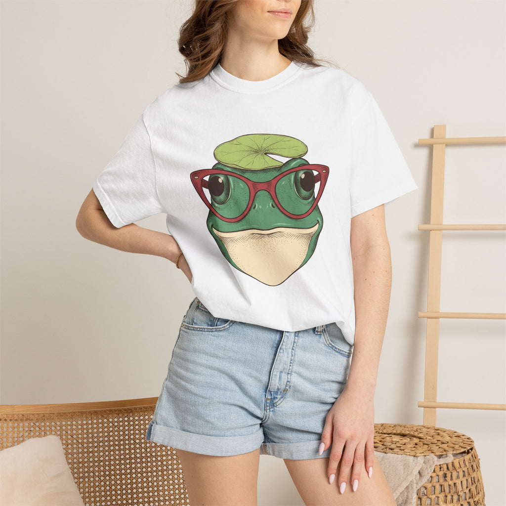 Amphibian Glasses Shirt Frog Nature Gift Women Cartoon Tee Specs T-Shirt Toad Fan Eyewear Tshirt Environmental Graphic Line Art Water Lily