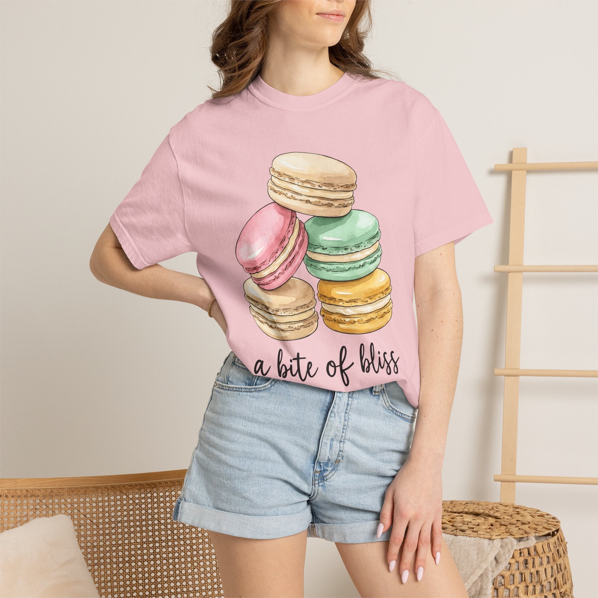 Macaron Stack Shirt Desserts Confections Gift Women Hand Painted Tee Macarons T-Shirt Pastry Fan Watercolor Tshirt Sweet Treats Graphic