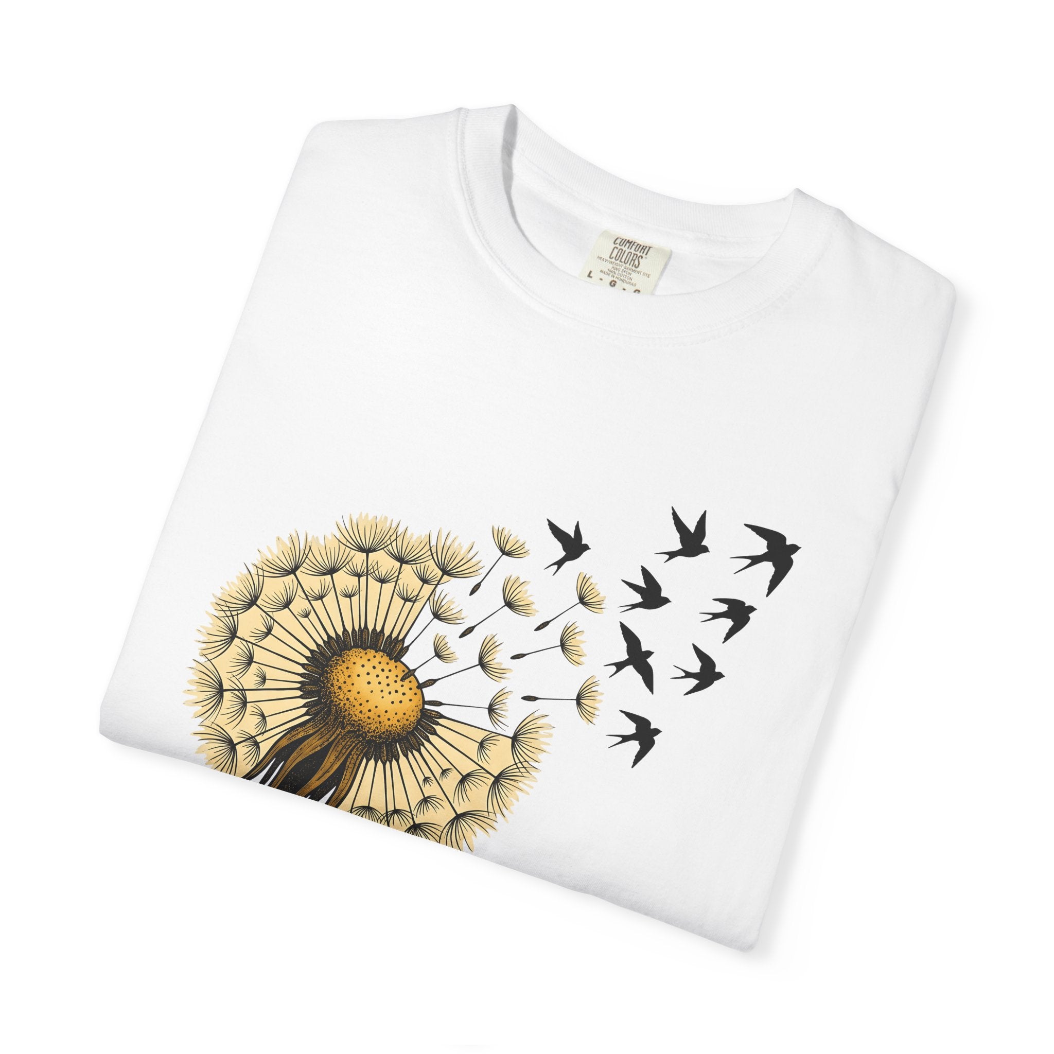 Dandelion Birds Shirt Animals & Flowers Nature Gift Women Botanical Tee Wildflower T-Shirt Wildlife Fan Floral Tshirt Environmental Graphic