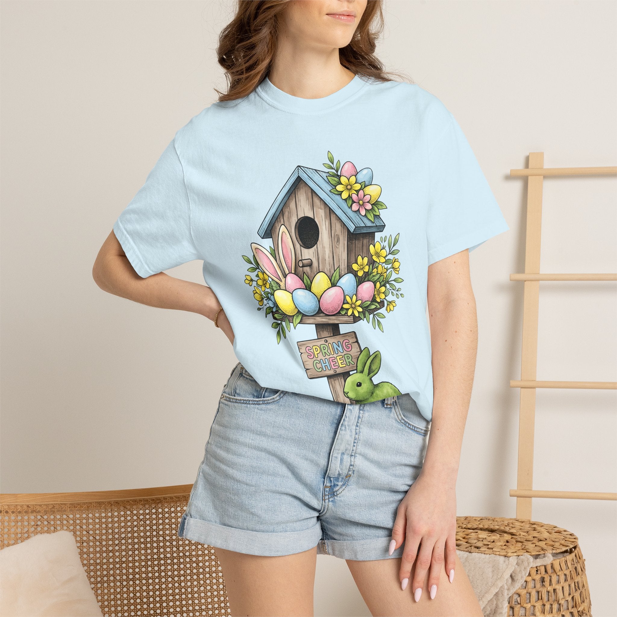 Bunny Bird Home Shirt Easter Outdoor Gift Women Line Art Tee Rabbit T-Shirt Spring Fan Minimalist Tshirt Nature Graphic Classic Light Eggs