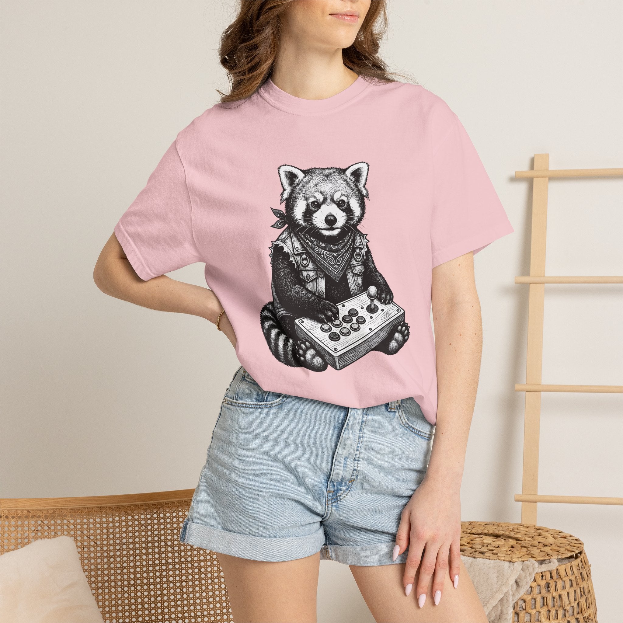 Red Panda Shirt Animals Gaming Gift Women Hand Drawn Tee Panda T-Shirt Wildlife Fan Ailurus Graphic Vintage Arcade Controller Tshirt