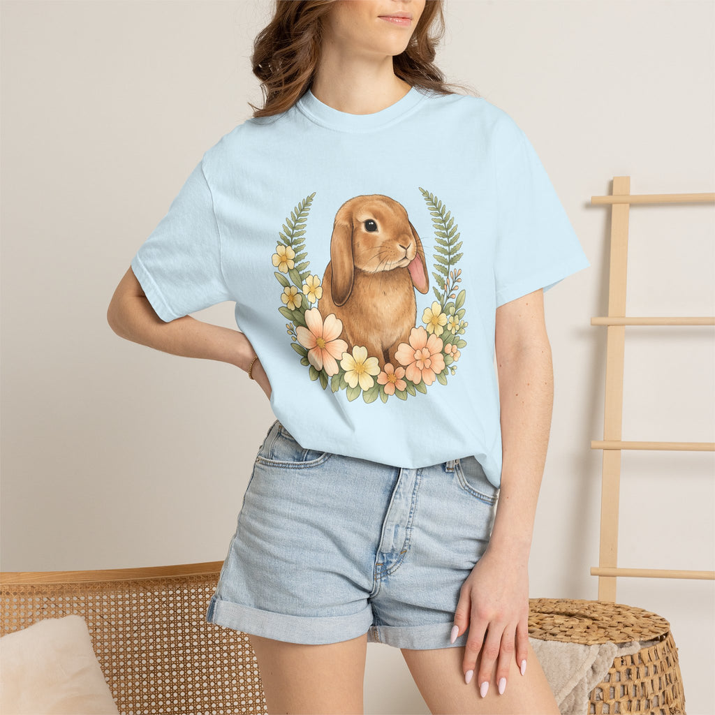 Hare Floral Shirt Easter Critter Gift Women Cartoon Tee Rabbit T-Shirt Easter Fan Bunny Tshirt Creature Graphic Rustic Garden Blooms Tshirt
