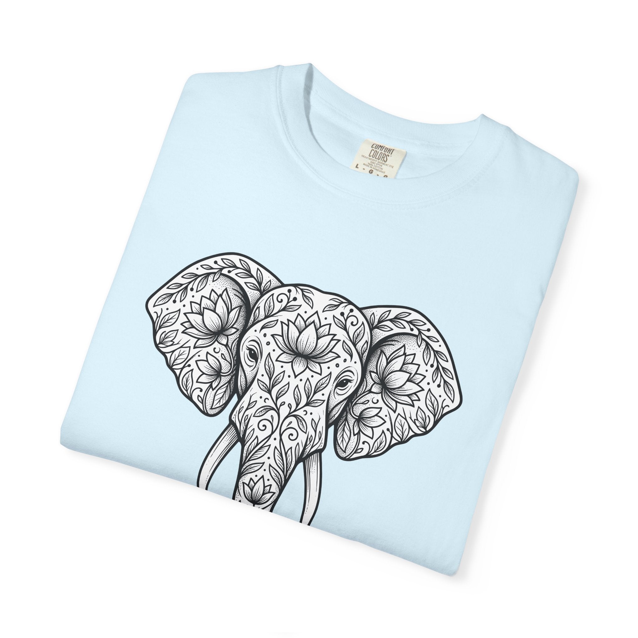 Elephant Blossom Shirt Boho Fauna Gift Women Tribal Tee Pachyderm T-Shirt Bohemian Fan Ethnic Tshirt Wildlife Graphic Henna Sacred Flower