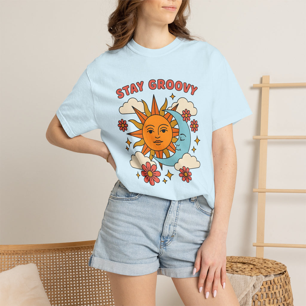 Sun Moon Print Shirt Boho Chic Stars Gift Women Funky Tee Lunar T-Shirt Bohemian Fan Groovy Tshirt Celestial Graphic Old School Bloom Tshirt