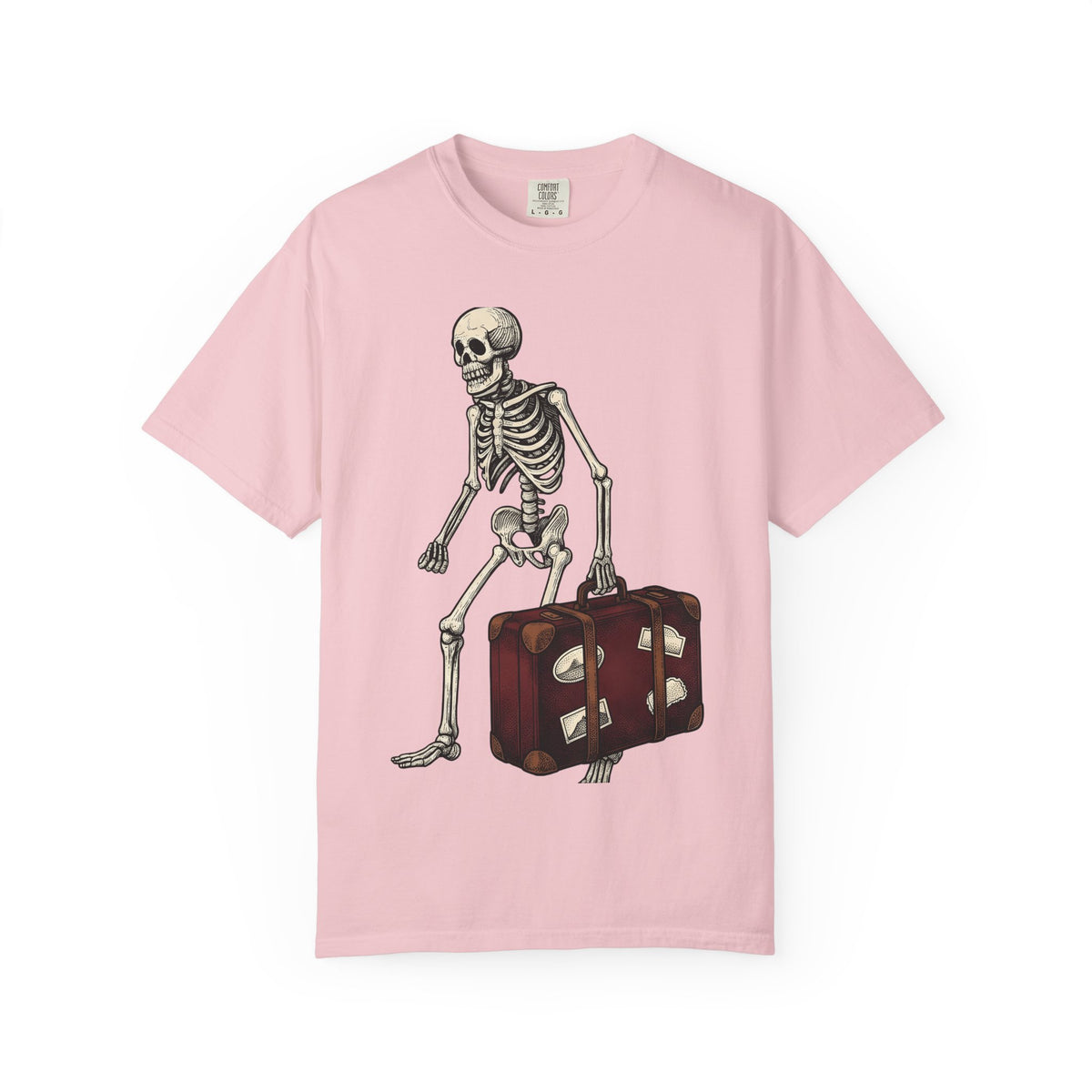 Skeleton Bag Shirt Gothic Comedy Unisex Gift Distressed Tee Backpack T-Shirt Emo