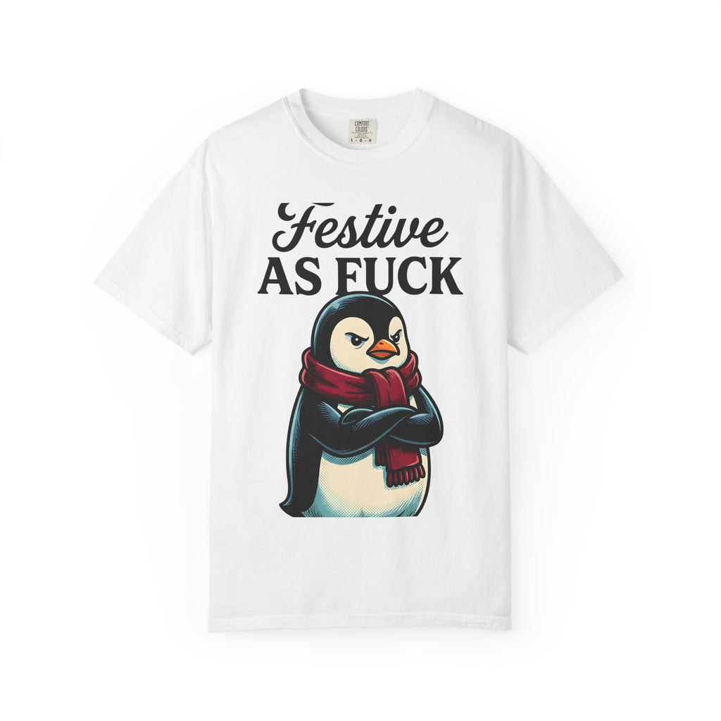 Penguin Winter Wrap Shirt Christmas Comedy Gift Women Line Art Tee Penguin T-Shirt Xmas Fan Minimalist Tshirt Humor Graphic Hand Drawn Snowy