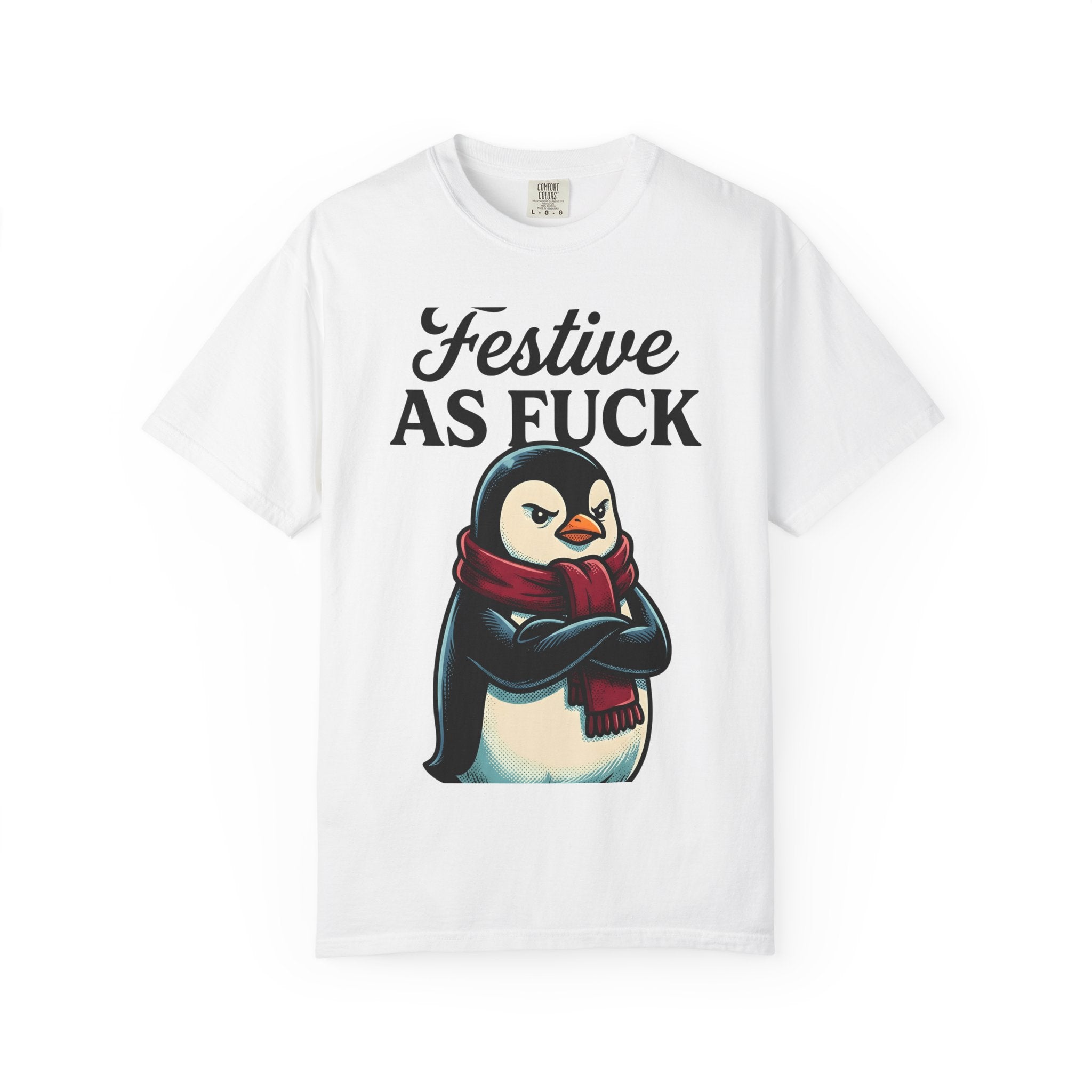 Penguin Winter Wrap Shirt Christmas Comedy Gift Women Line Art Tee Penguin T-Shirt Xmas Fan Minimalist Tshirt Humor Graphic Hand Drawn Snowy