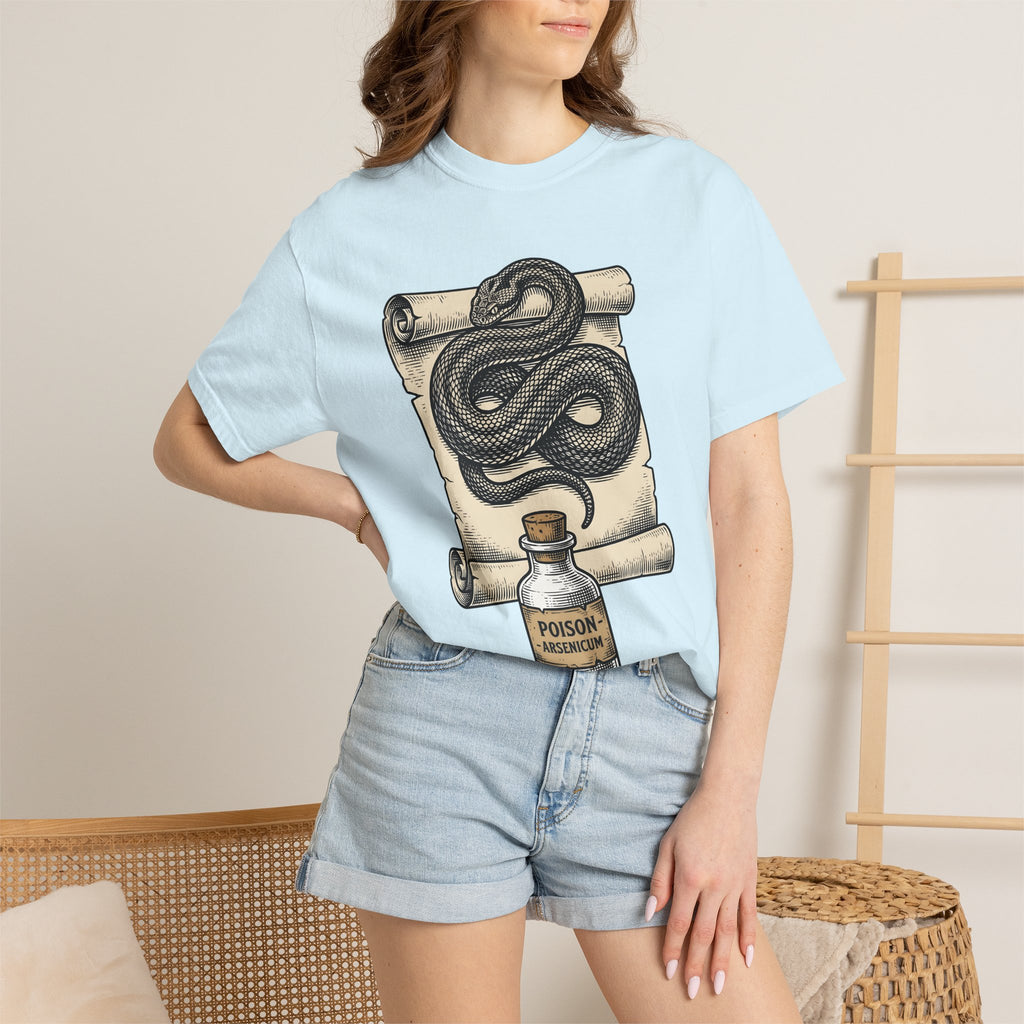 Snake Scroll Shirt Gothic Occult Gift Women Vintage Tee Serpent T-Shirt Dark Fan Retro Tshirt Mystic Graphic Hand Drawn Poison Bottle Tshirt