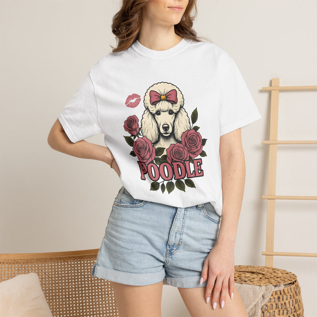 Poodle Puppy Shirt Dog Botanical Gift Women Retro Tee Puppy T-Shirt Dog Fan Canine Tshirt Floral Graphic Illustration Sketch Flowers Tshirt