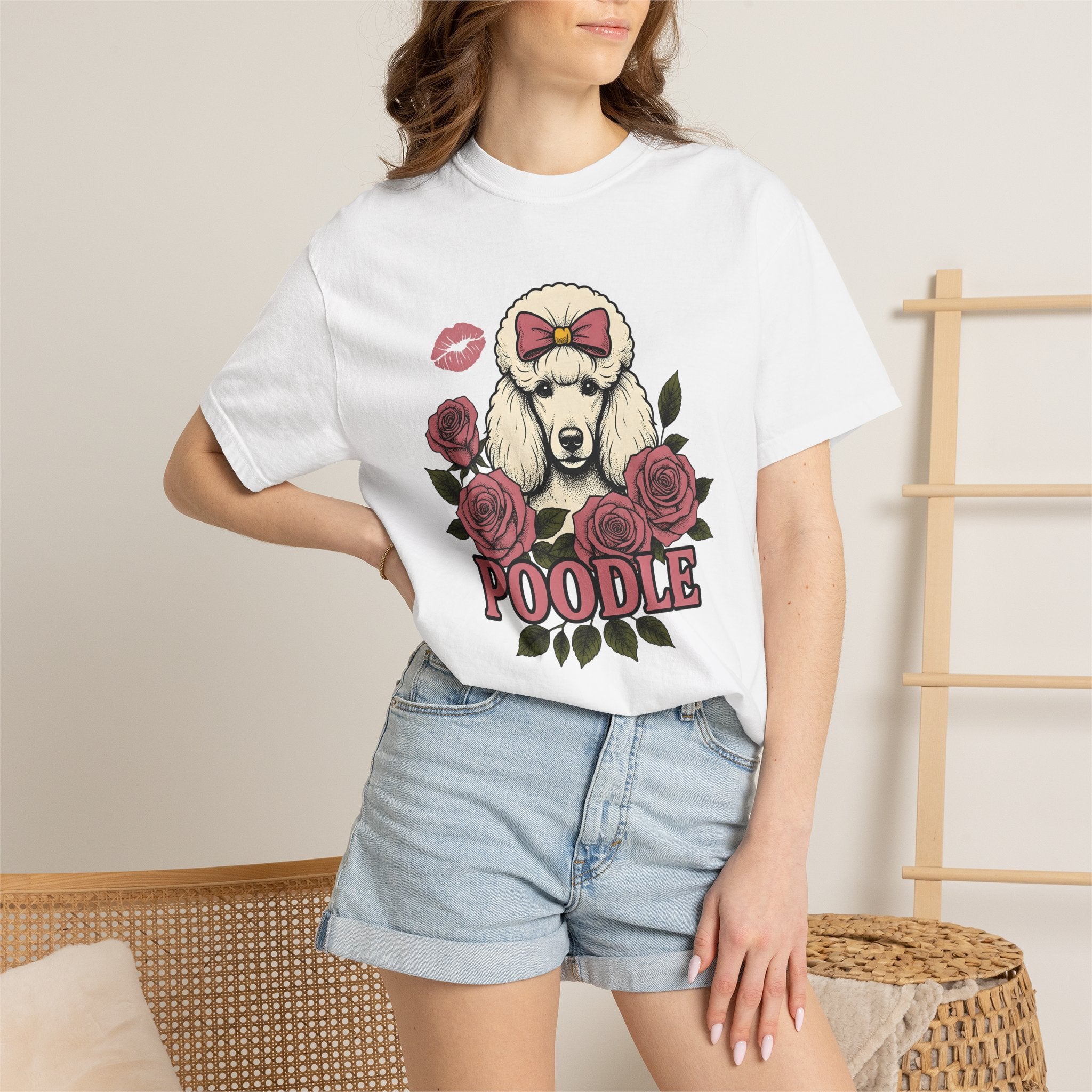 Poodle Puppy Shirt Dog Botanical Gift Women Retro Tee Puppy T-Shirt Dog Fan Canine Tshirt Floral Graphic Illustration Sketch Flowers Tshirt