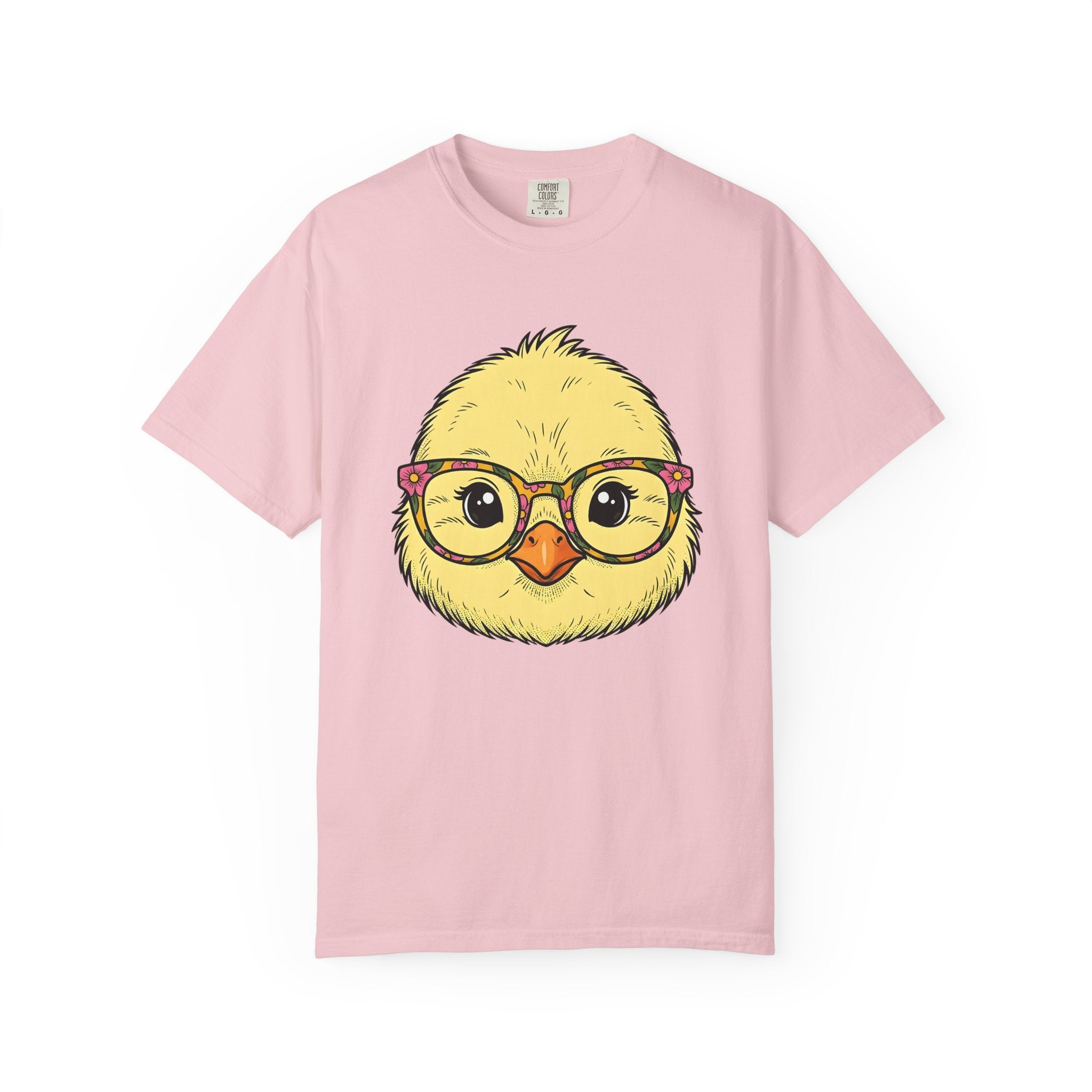 Chick Face Shirt Easter Animal Gift Women Cartoon Tee Girl T-Shirt Easter Fan Chick Graphic Hand Drawn Floral Glasses Tshirt