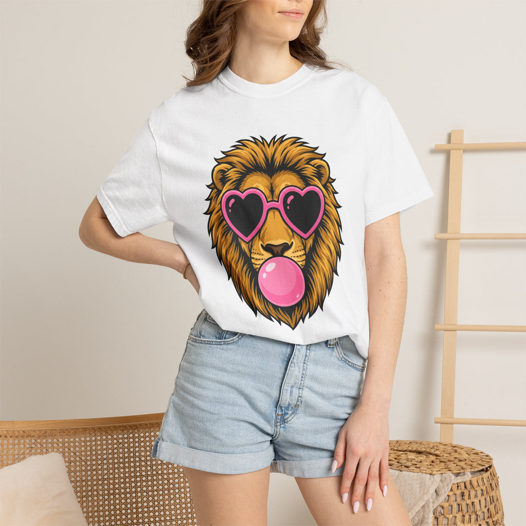 Lion Cool Glasses Shirt Animals Comedy Gift Women Animated Tee Lion T-Shirt Wildlife Fan Cartoon Tshirt Humor Graphic Flat Chewing Gum
